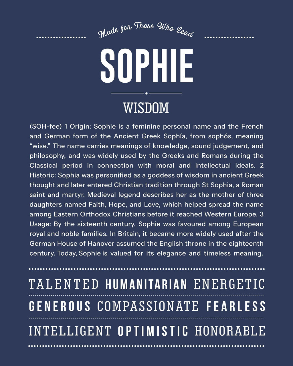 Sophie | Personalised Name Meaning Print – Custom Name Art Gift