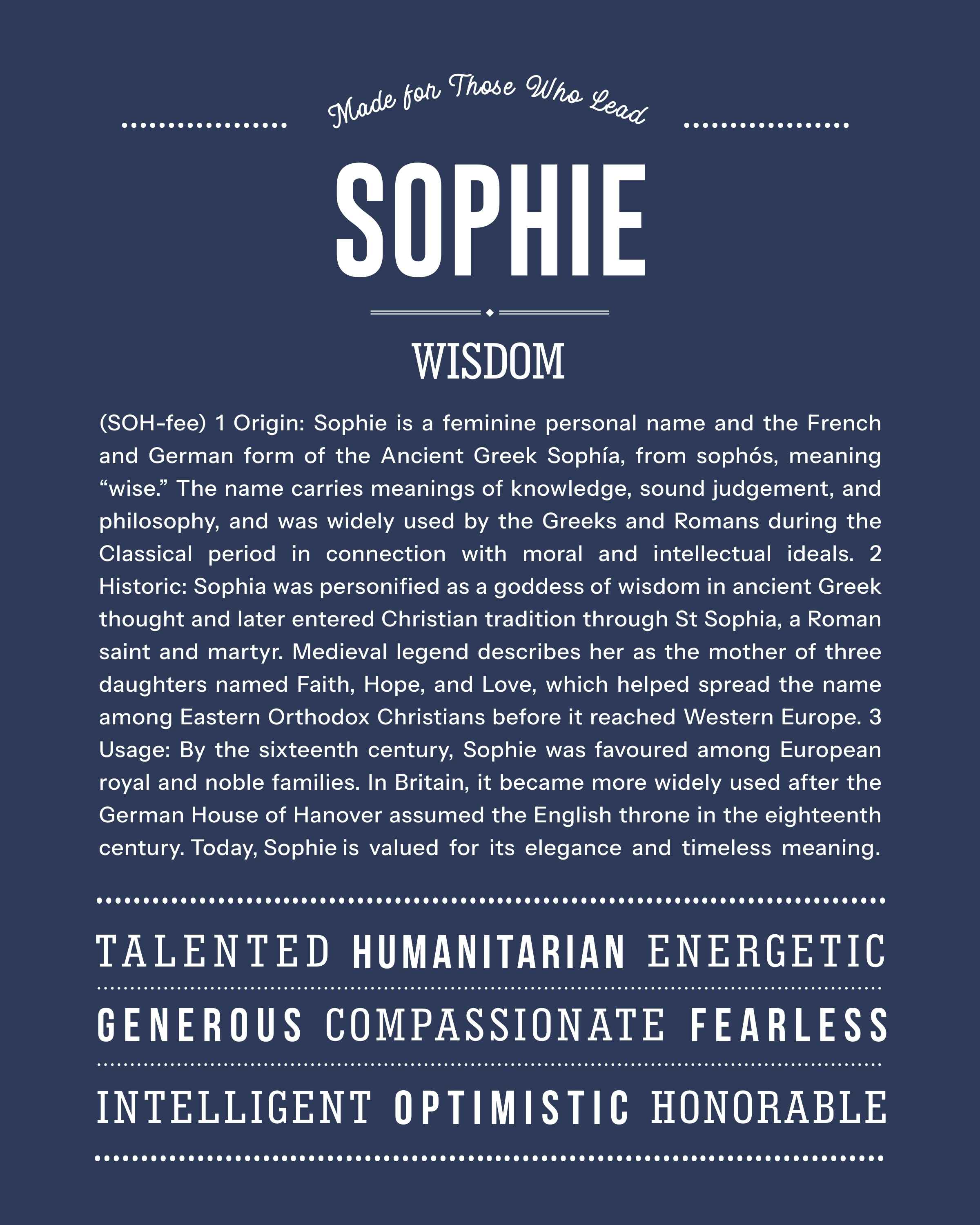 Sophie | Personalised Name Meaning Print – Custom Name Art Gift