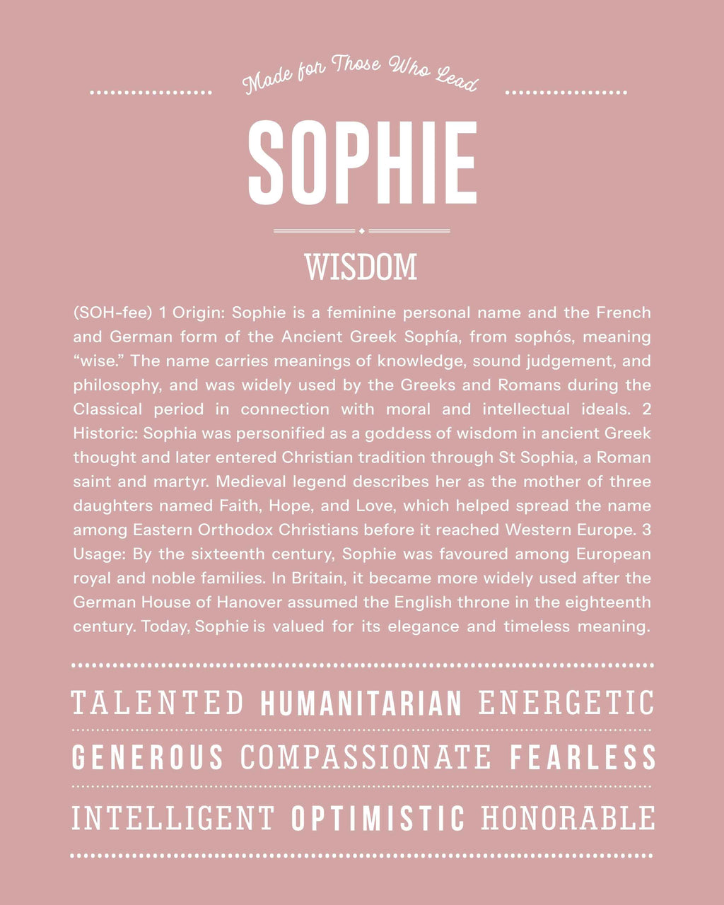 Sophie | Personalised Name Meaning Print – Custom Name Art Gift