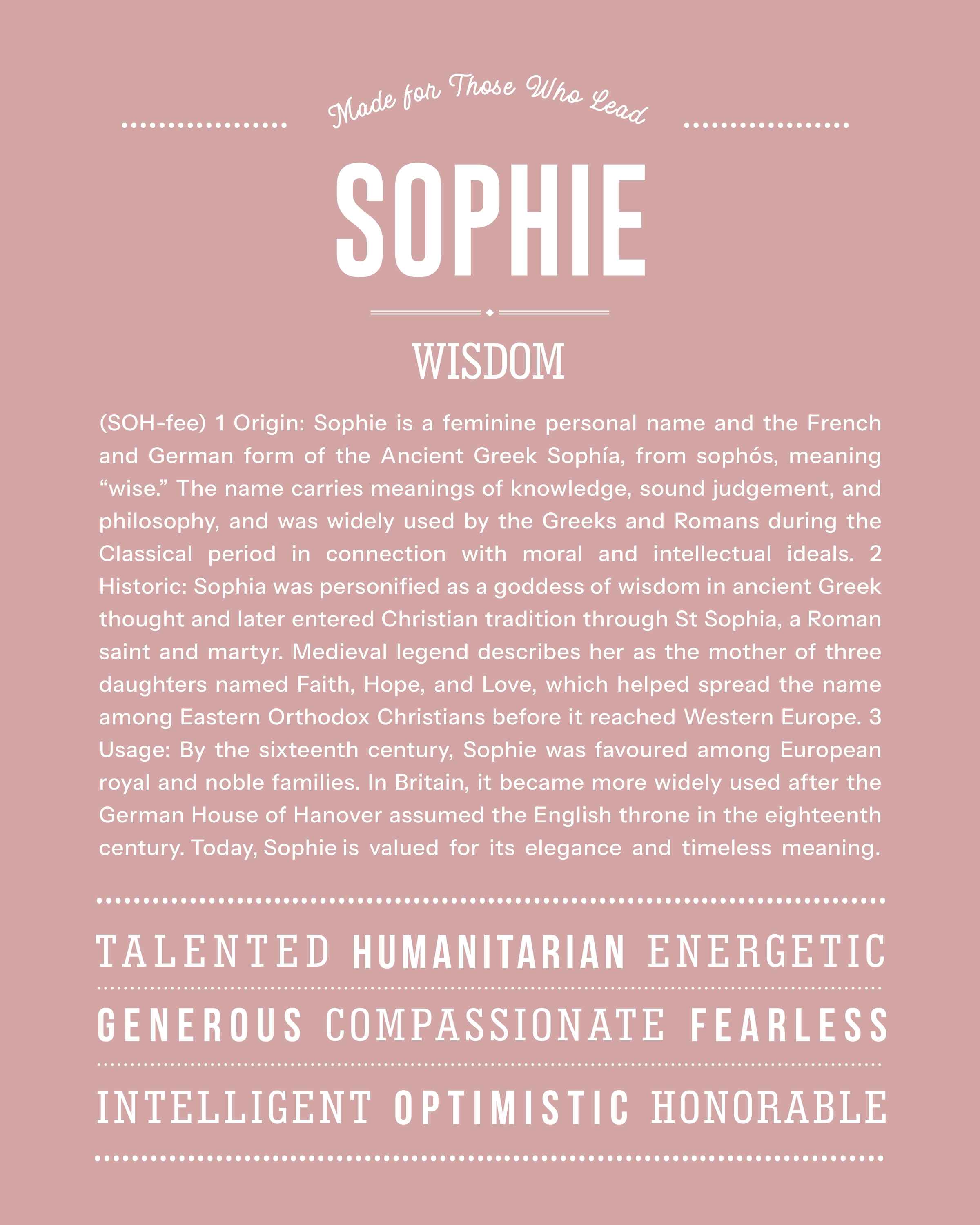 Sophie | Personalised Name Meaning Print – Custom Name Art Gift
