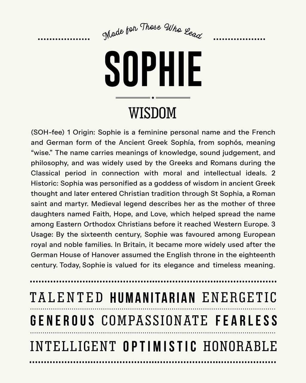 Sophie | Personalised Name Meaning Print – Custom Name Art Gift