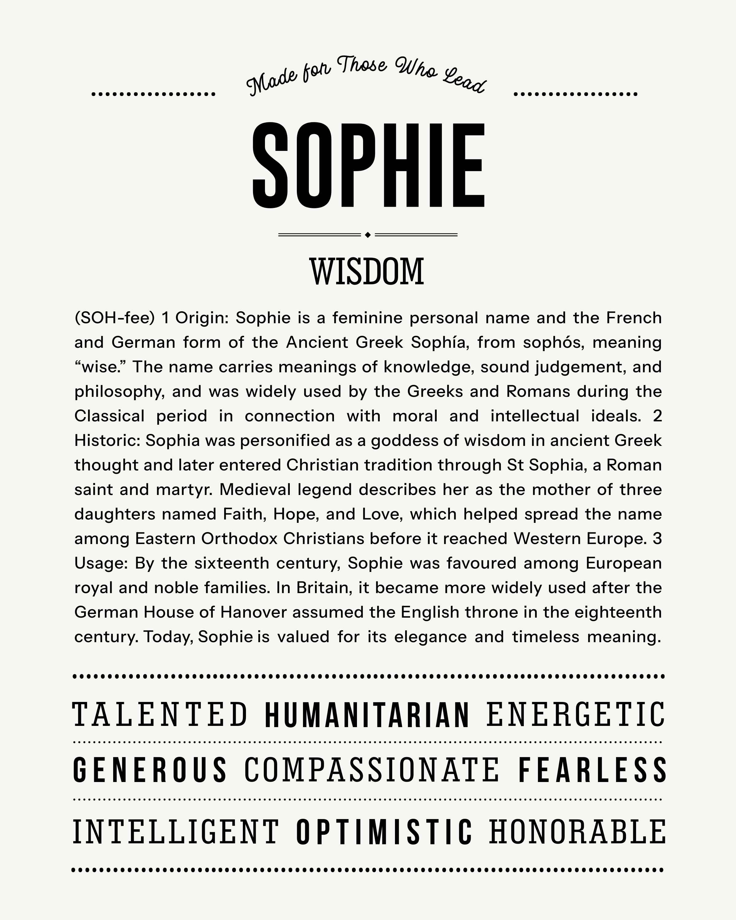 Sophie | Personalised Name Meaning Print – Custom Name Art Gift