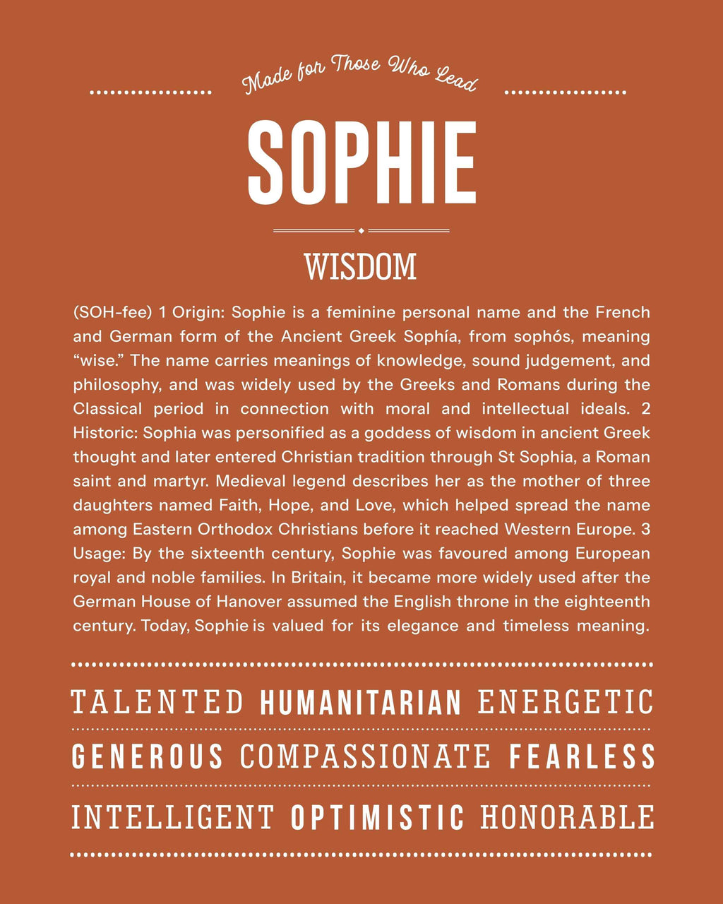 Sophie | Personalised Name Meaning Print – Custom Name Art Gift