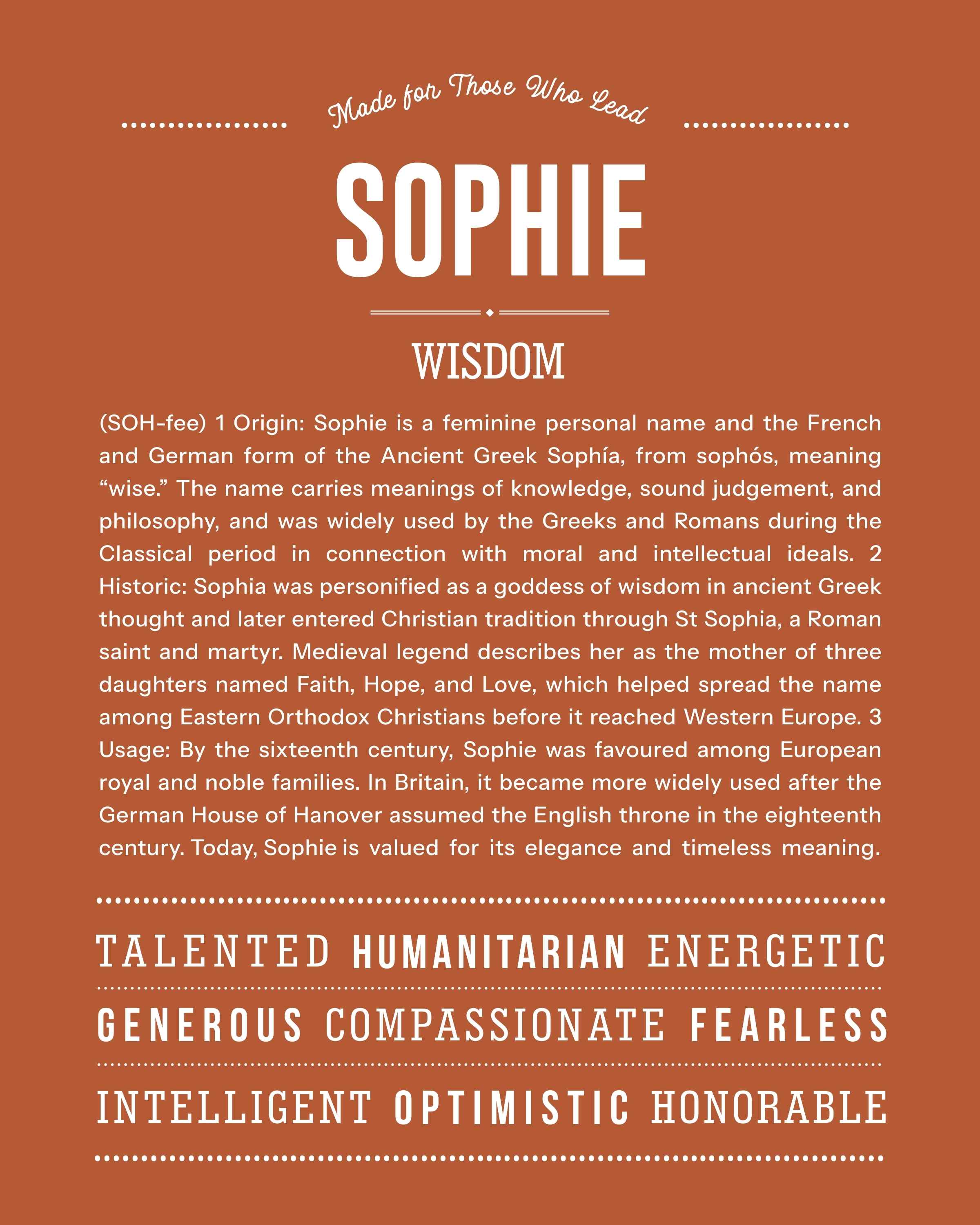 Sophie | Personalised Name Meaning Print – Custom Name Art Gift