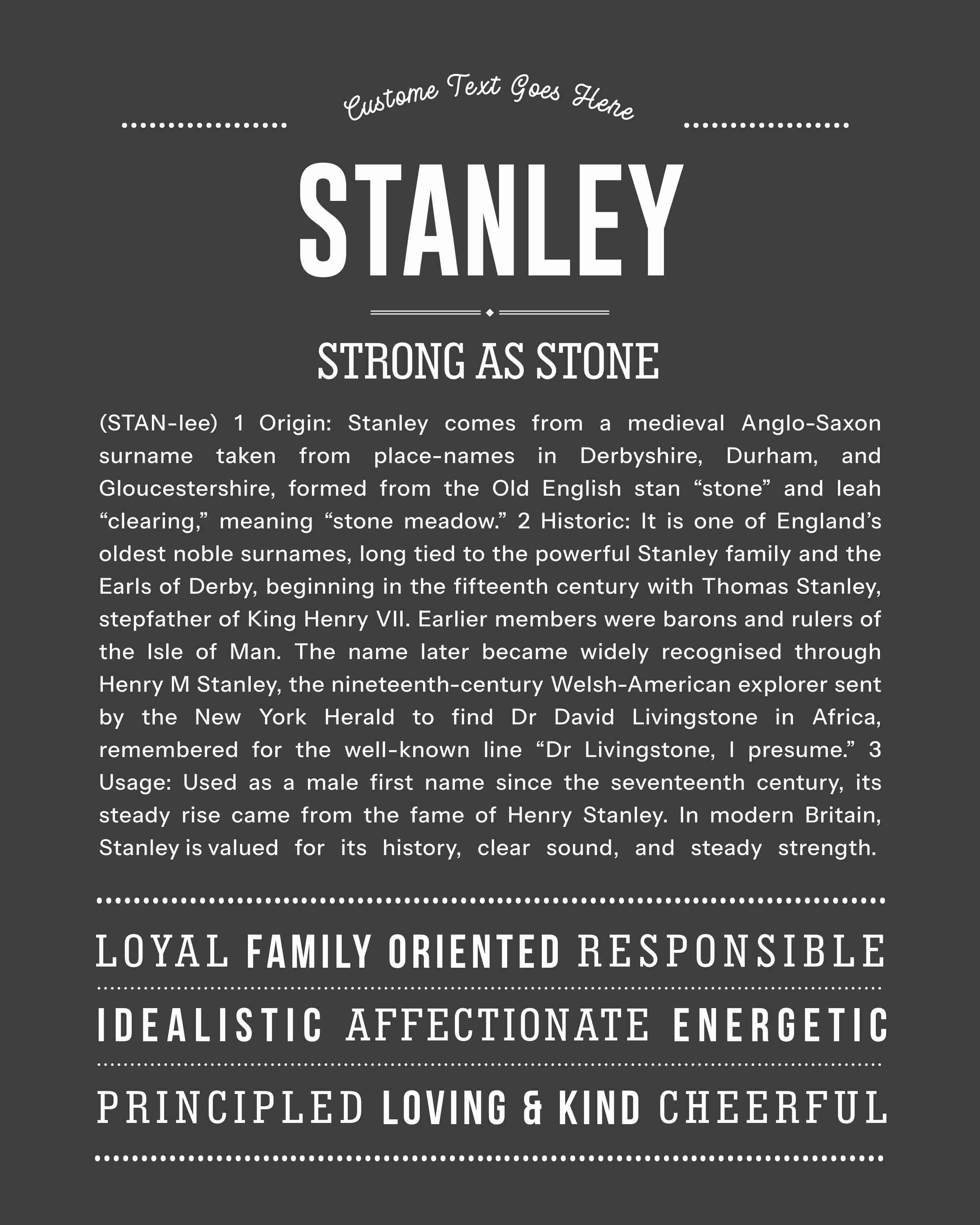 Stanley | Personalised Name Meaning Print – Custom Name Art Gift