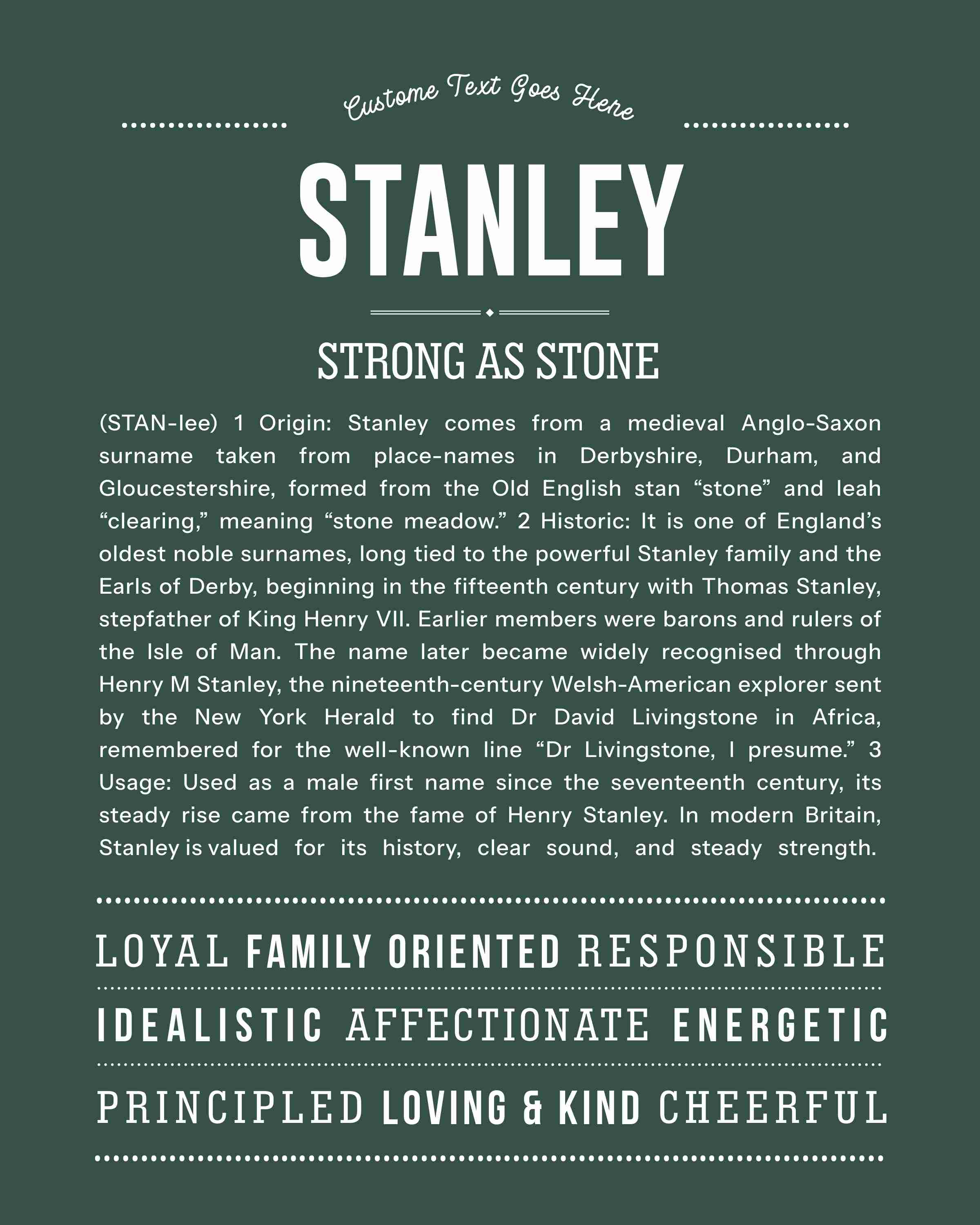 Stanley | Personalised Name Meaning Print – Custom Name Art Gift