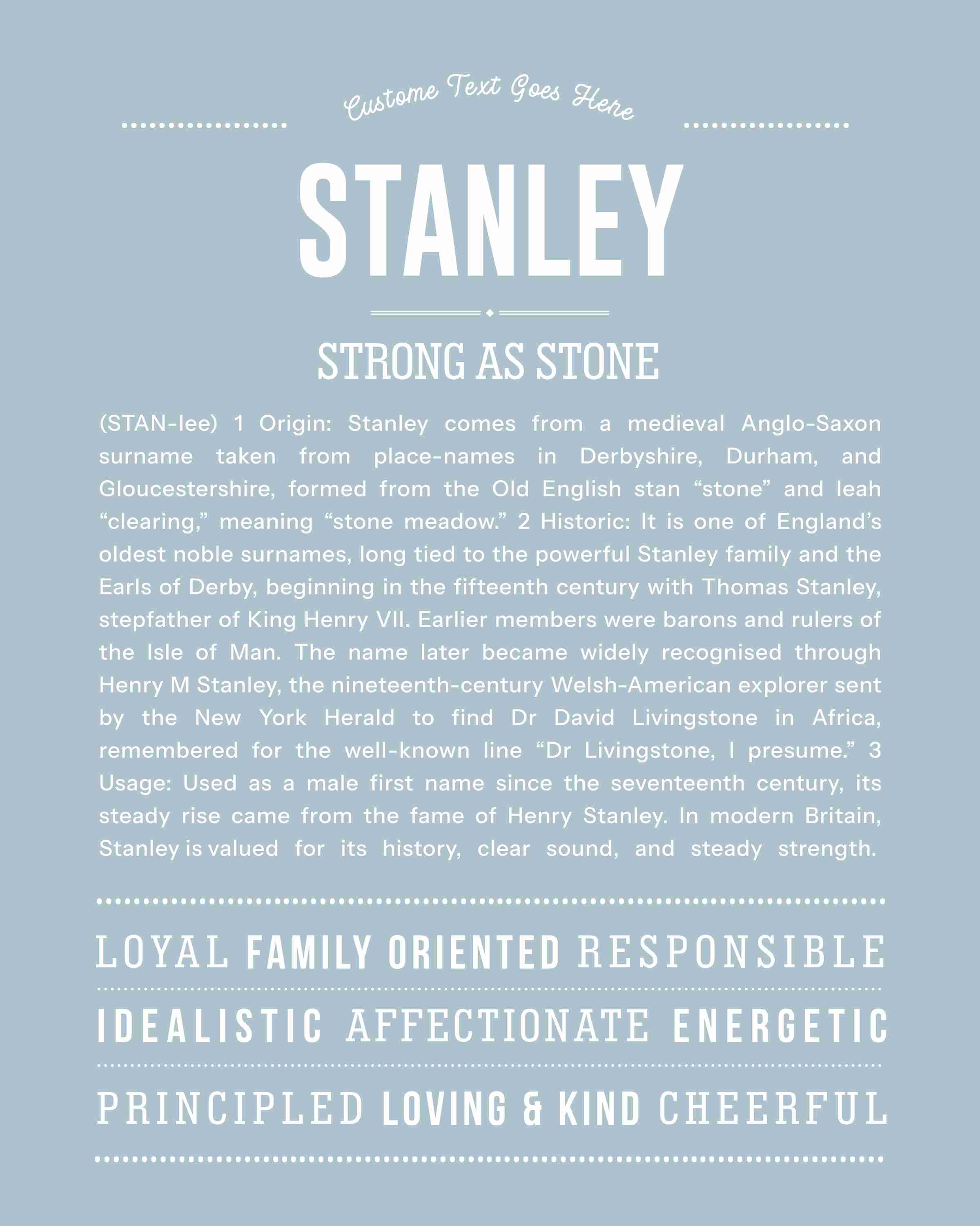 Stanley | Personalised Name Meaning Print – Custom Name Art Gift