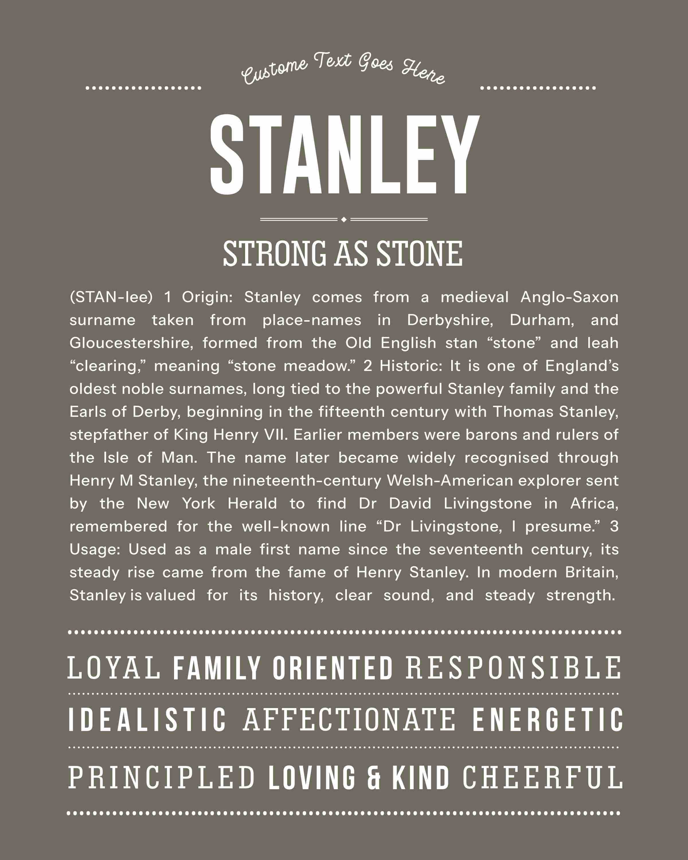 Stanley | Personalised Name Meaning Print – Custom Name Art Gift