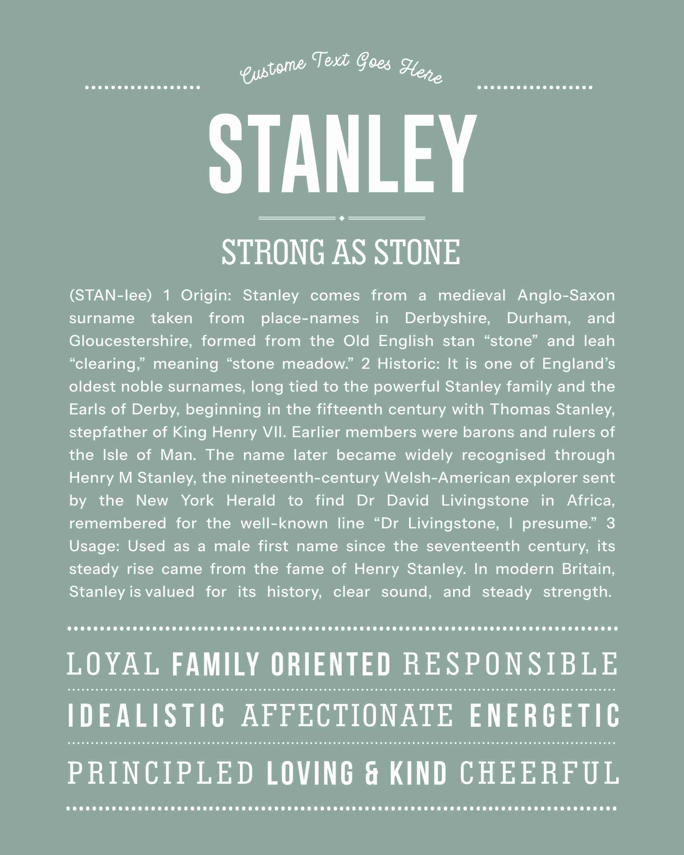Stanley | Personalised Name Meaning Print – Custom Name Art Gift