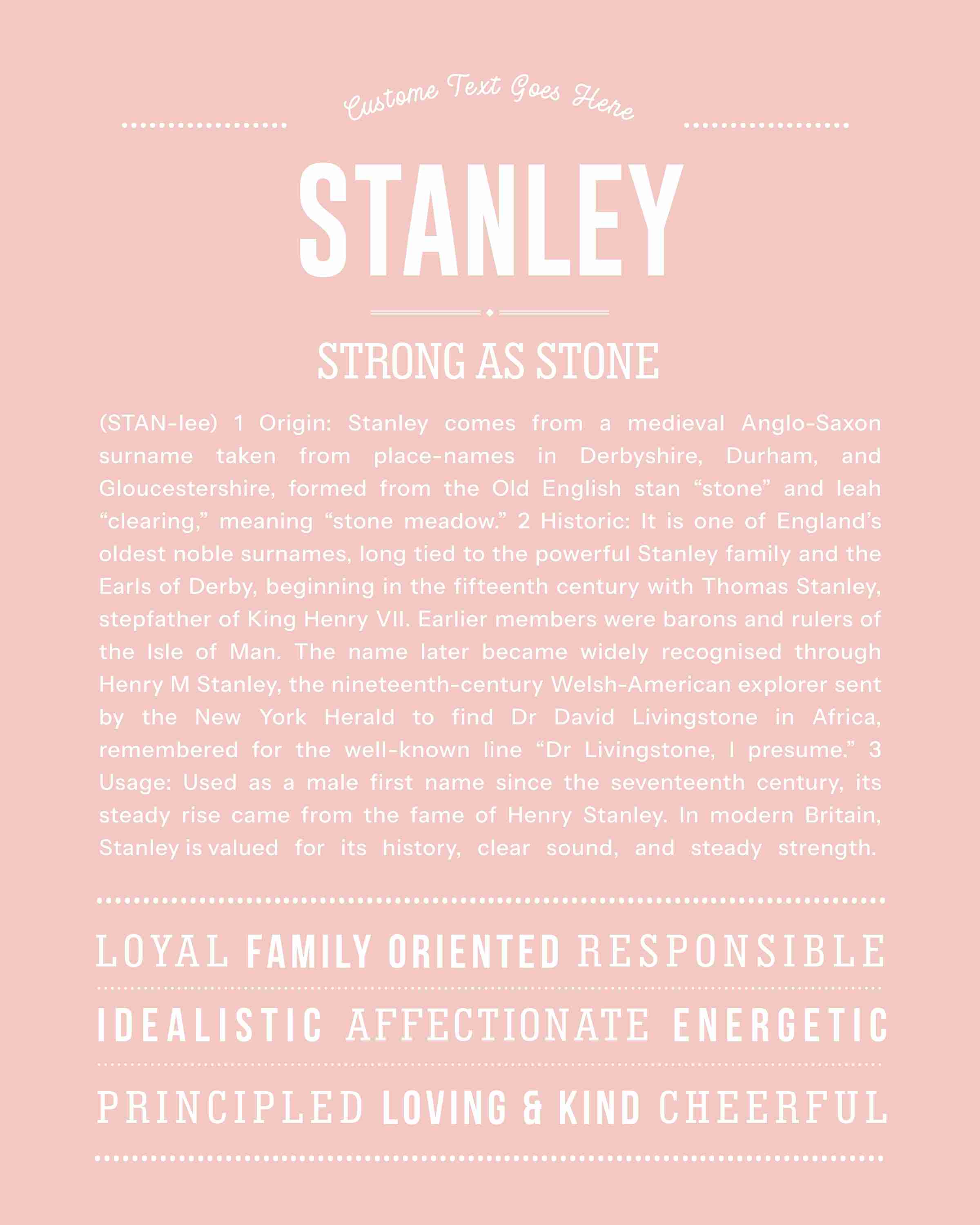 Stanley | Personalised Name Meaning Print – Custom Name Art Gift