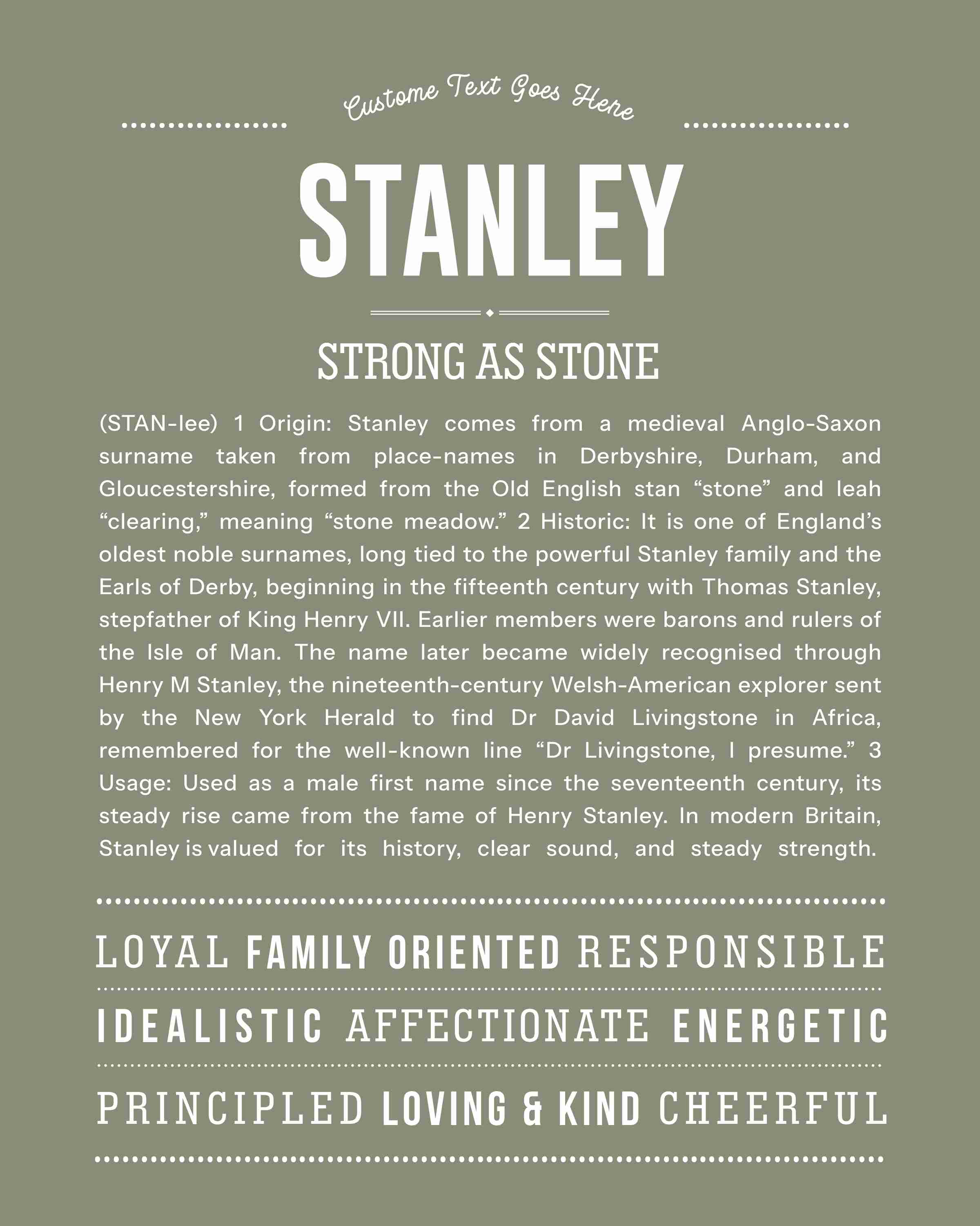 Stanley | Personalised Name Meaning Print – Custom Name Art Gift