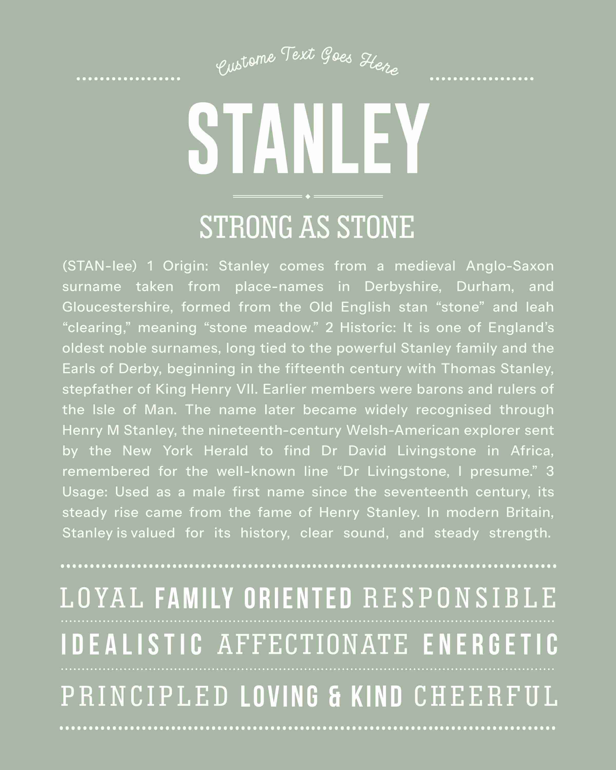 Stanley | Personalised Name Meaning Print – Custom Name Art Gift