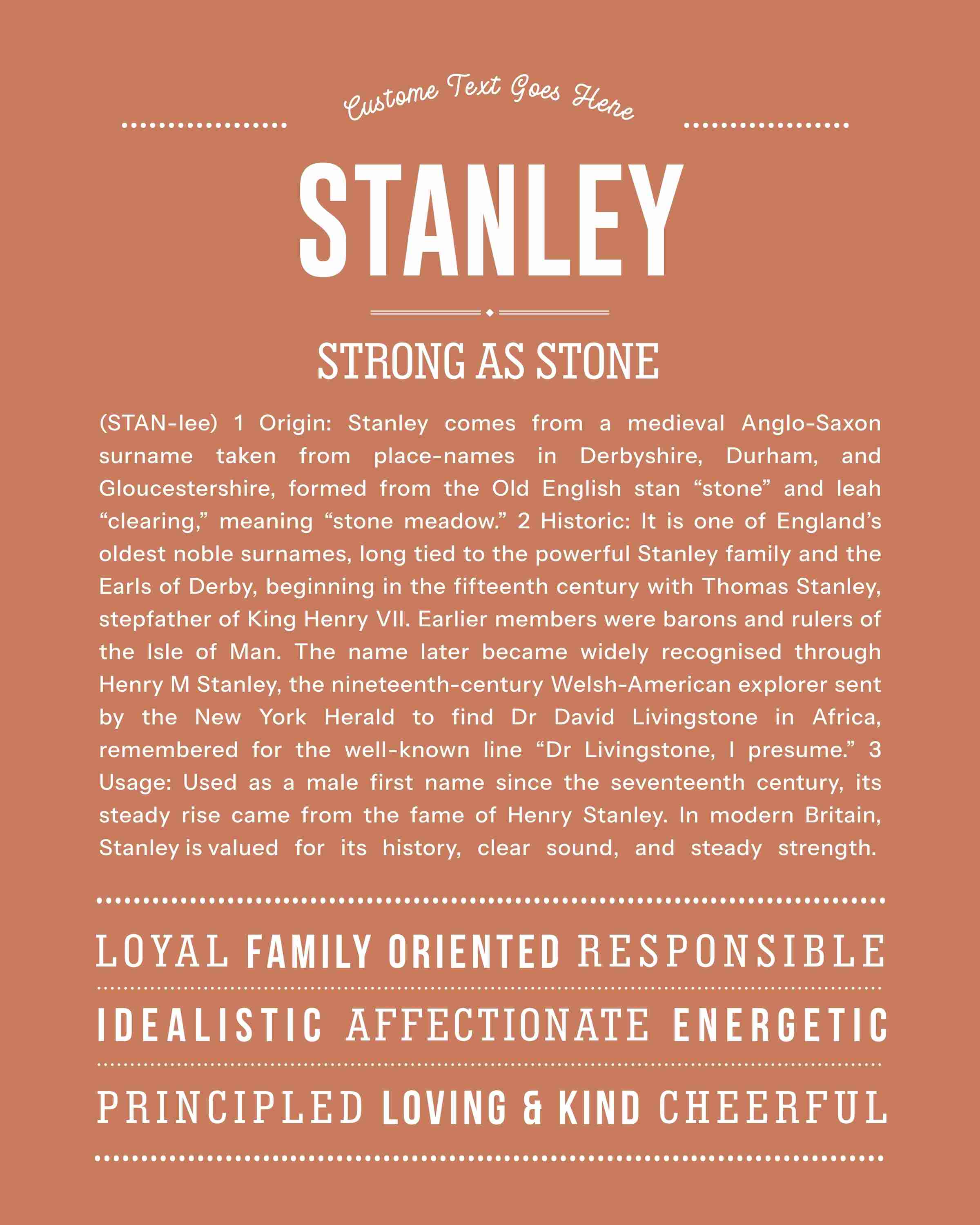 Stanley | Personalised Name Meaning Print – Custom Name Art Gift