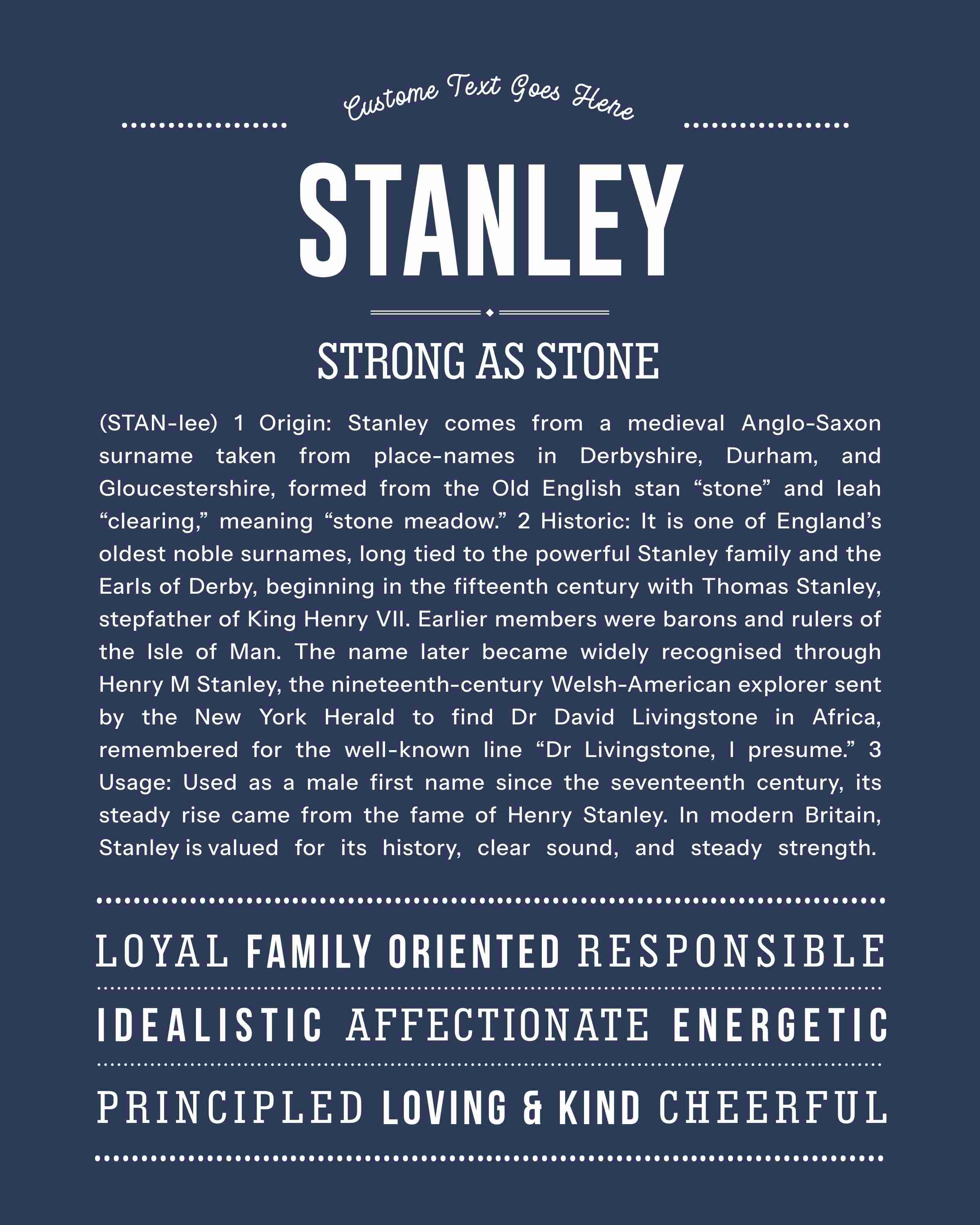 Stanley | Personalised Name Meaning Print – Custom Name Art Gift