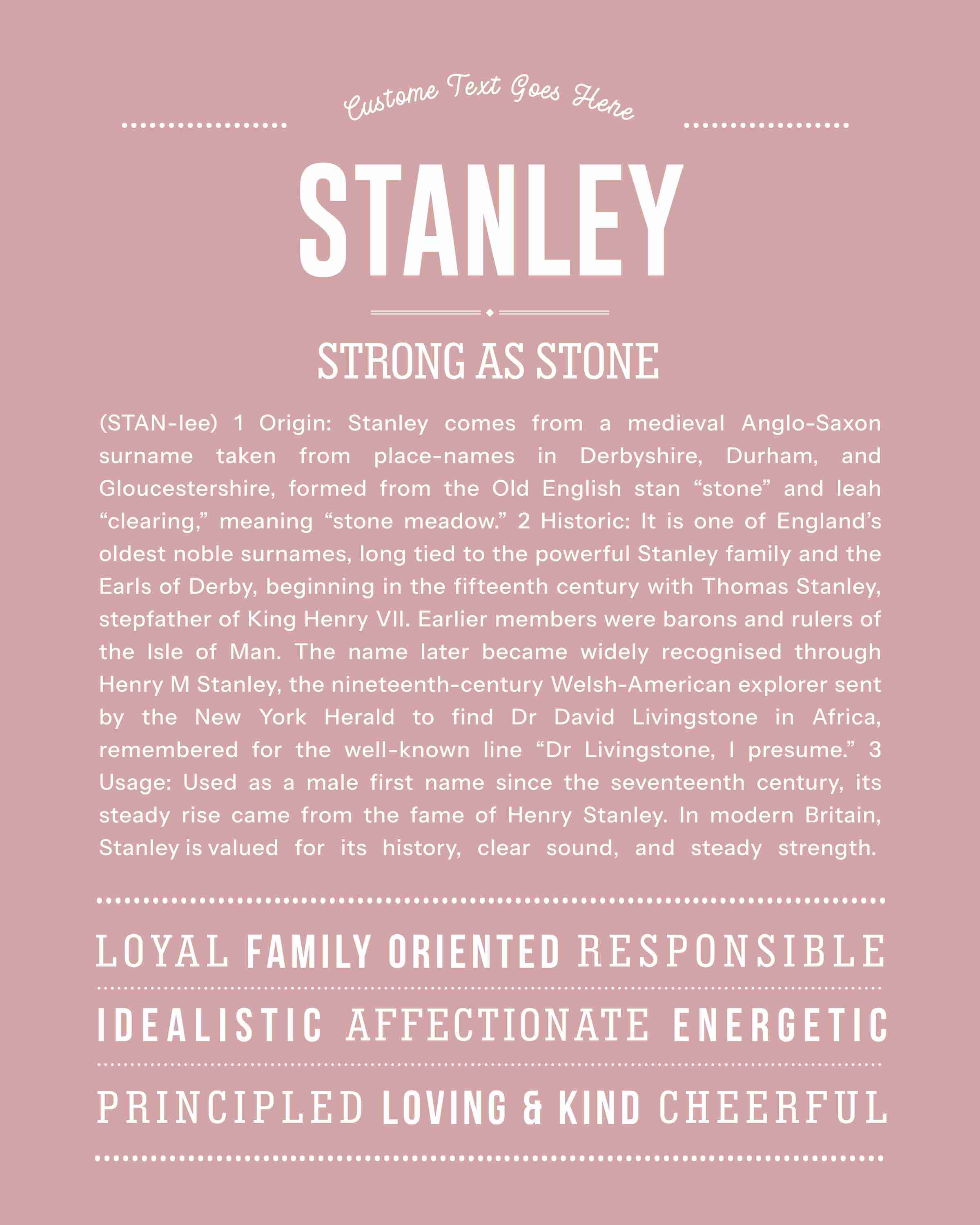 Stanley | Personalised Name Meaning Print – Custom Name Art Gift