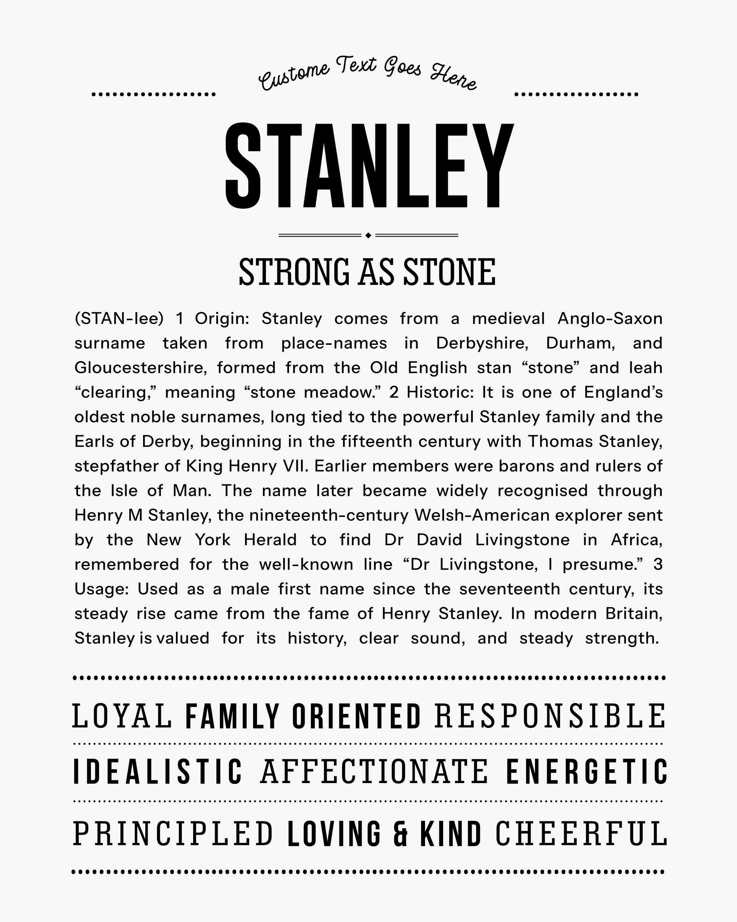 Stanley | Personalised Name Meaning Print – Custom Name Art Gift