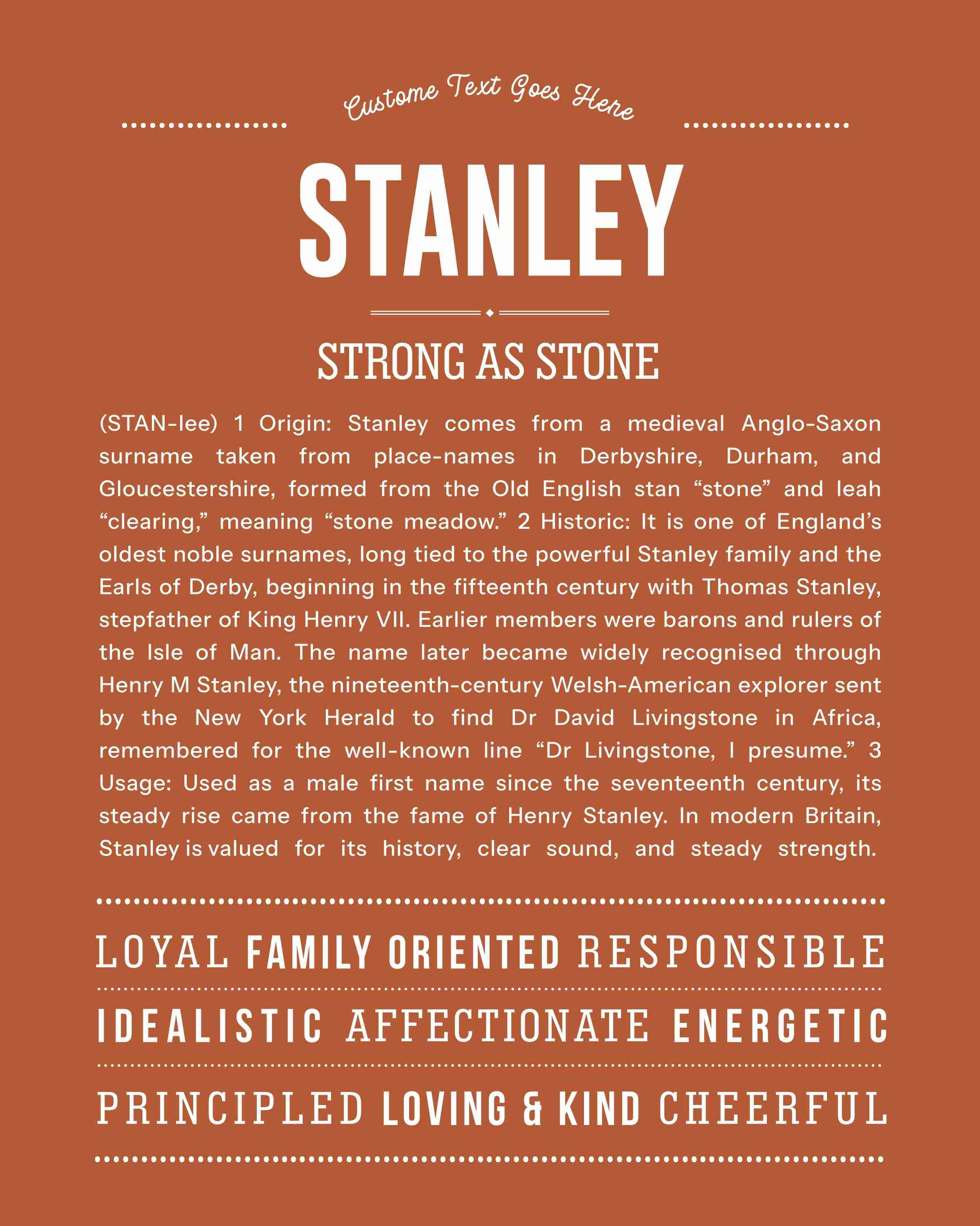 Stanley | Personalised Name Meaning Print – Custom Name Art Gift