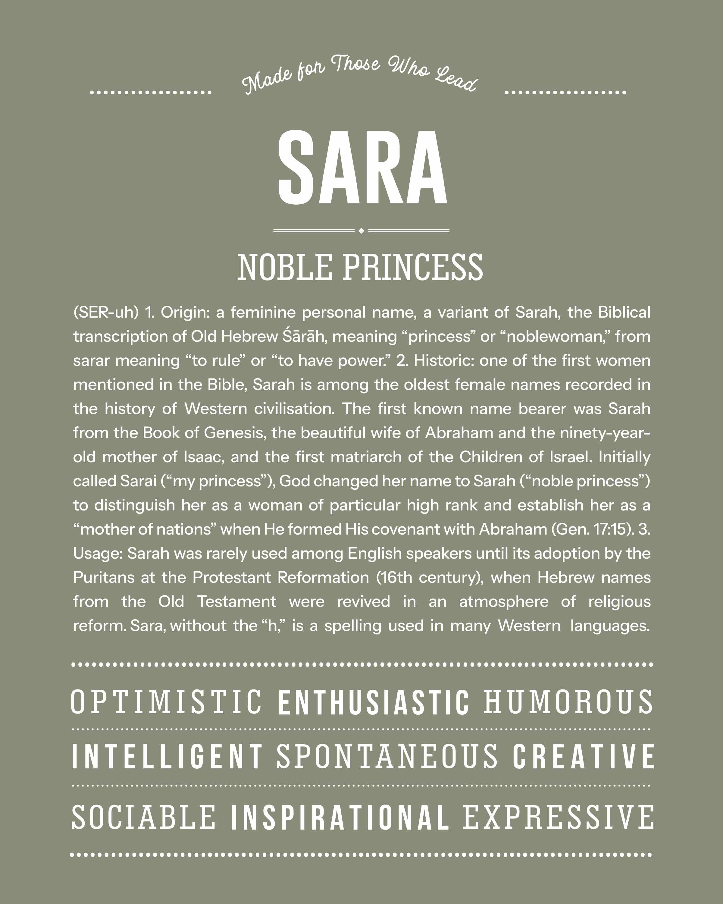 Sara | Personalised Name Meaning Print – Custom Name Art Gift