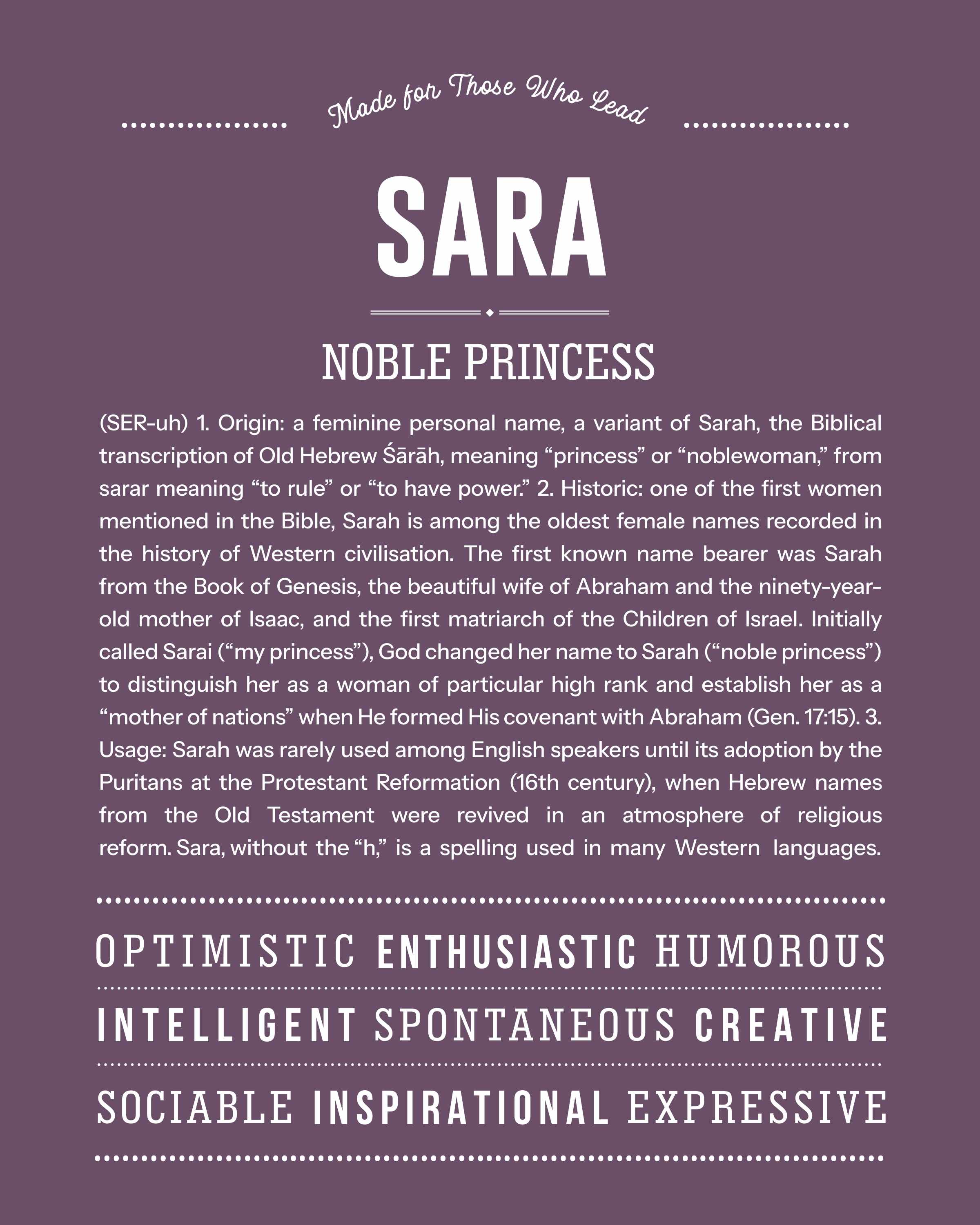 Sara | Personalised Name Meaning Print – Custom Name Art Gift