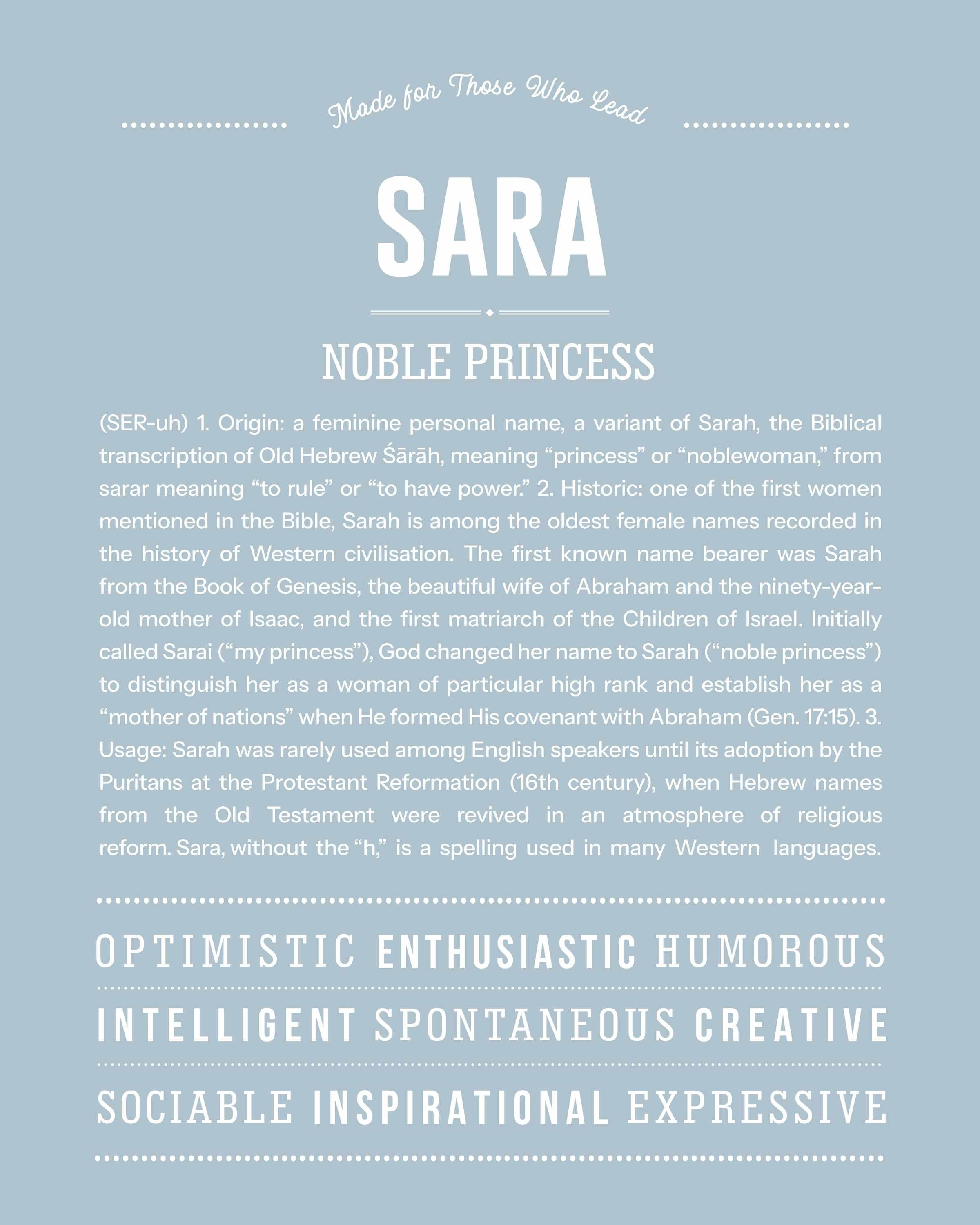 Sara | Personalised Name Meaning Print – Custom Name Art Gift