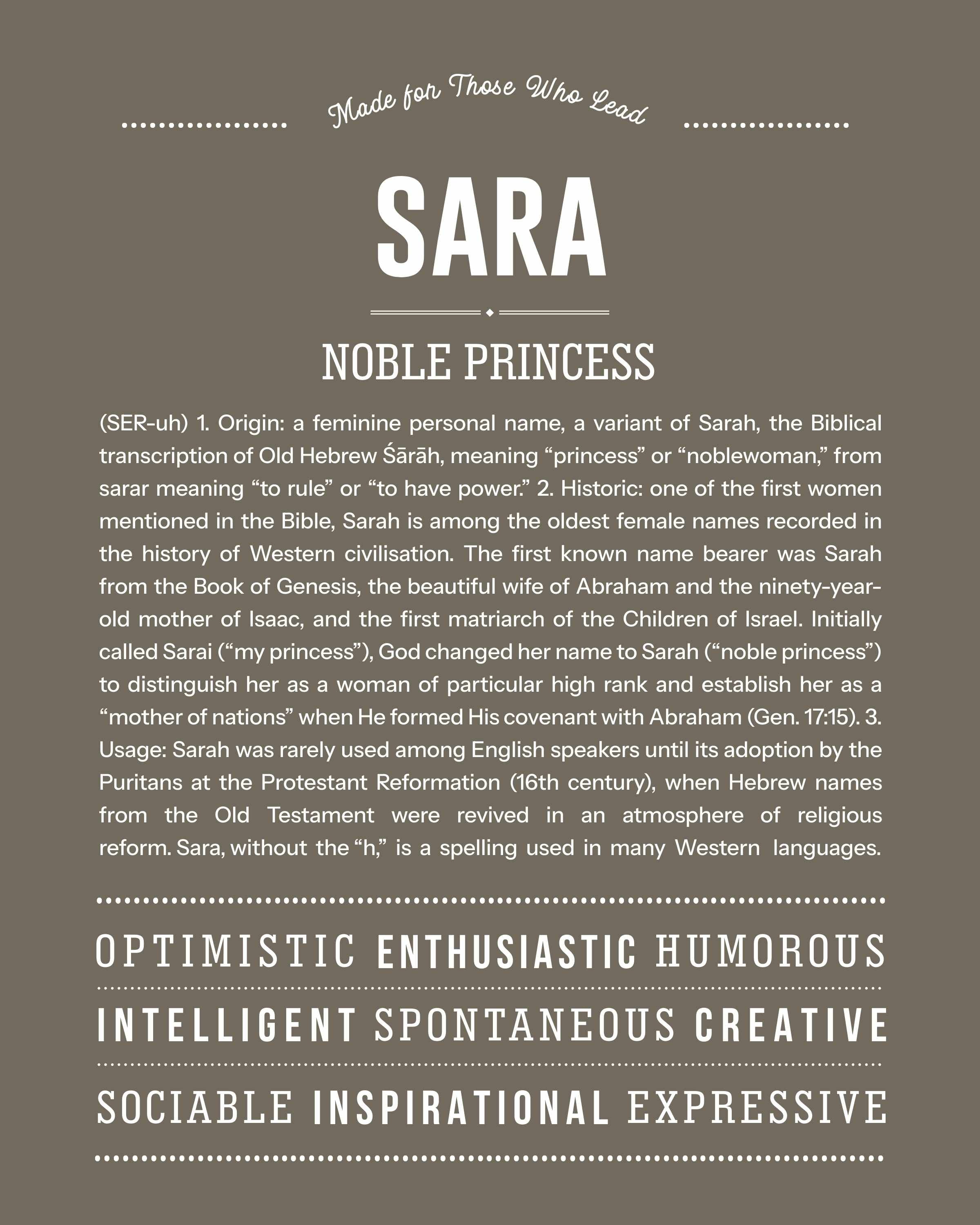 Sara | Personalised Name Meaning Print – Custom Name Art Gift