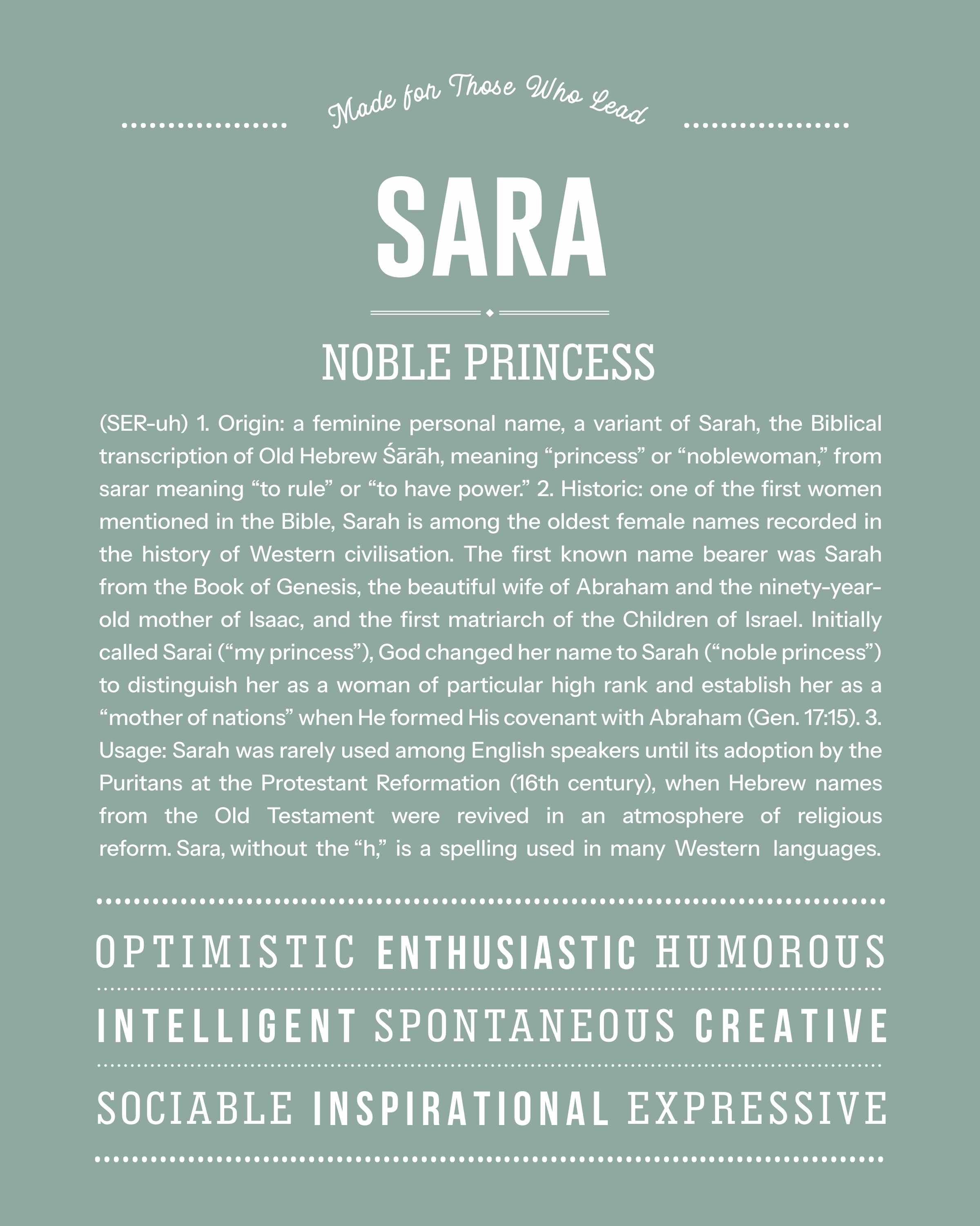 Sara | Personalised Name Meaning Print – Custom Name Art Gift