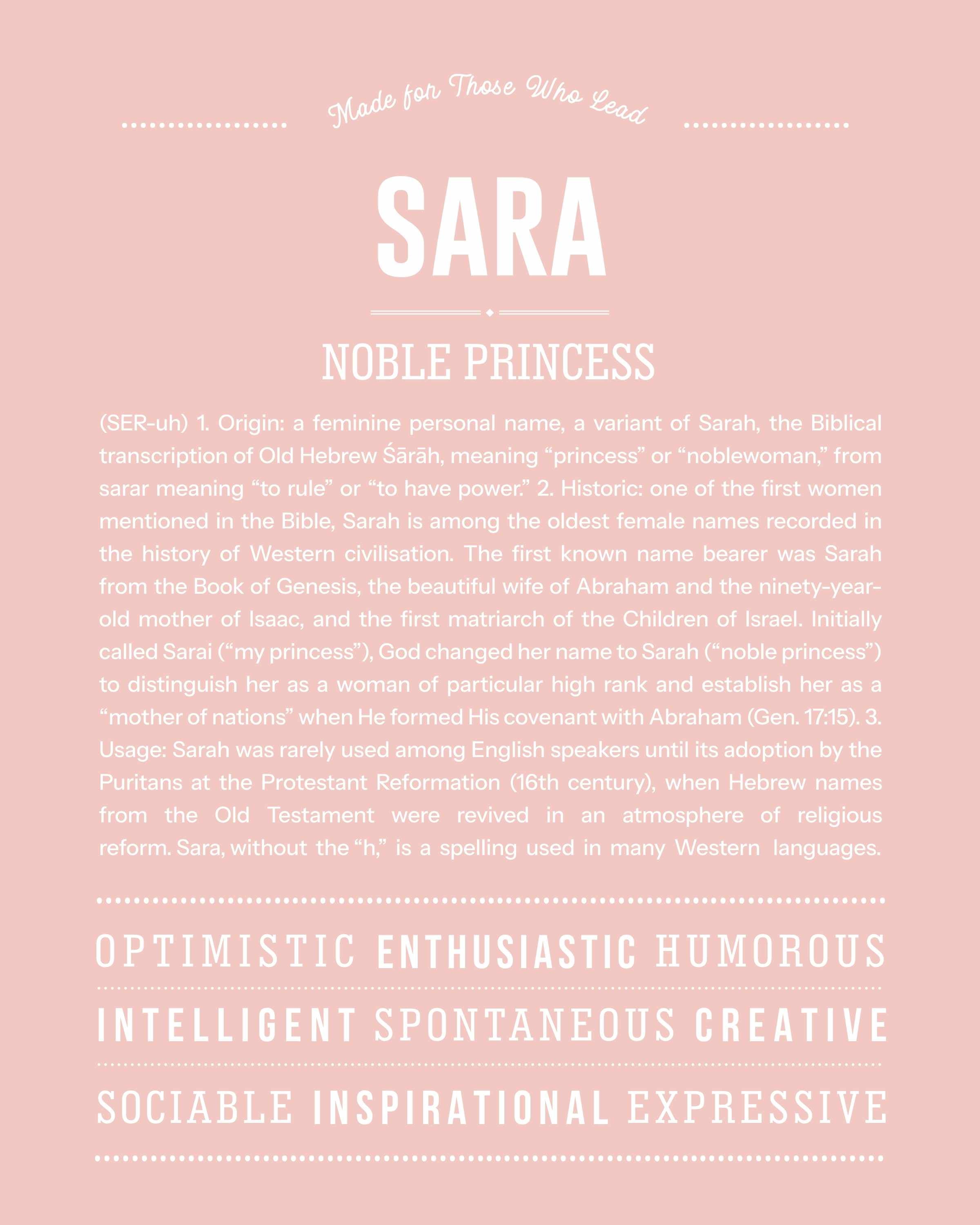 Sara | Personalised Name Meaning Print – Custom Name Art Gift