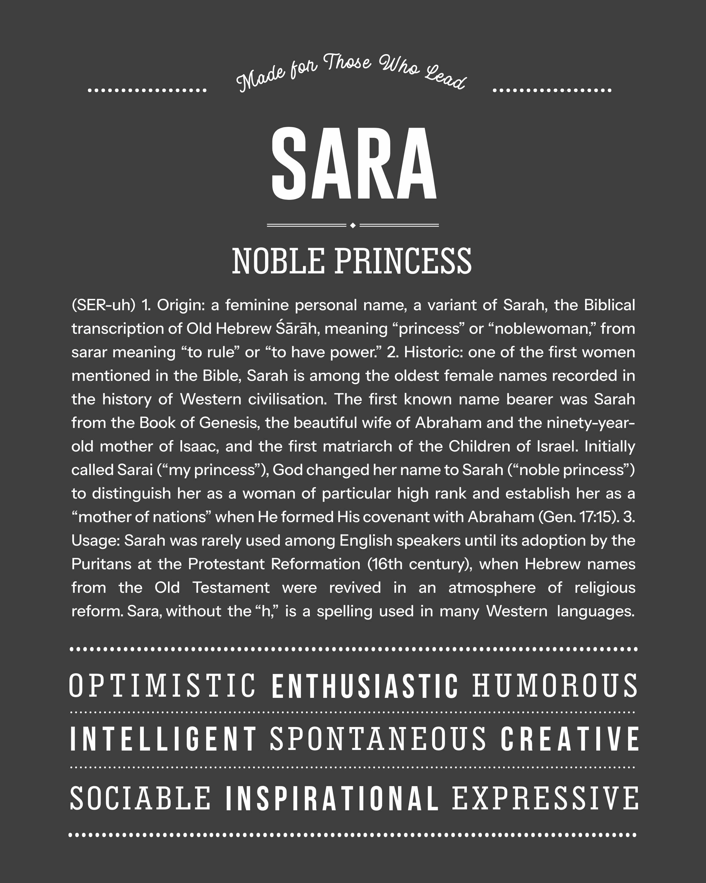 Sara | Personalised Name Meaning Print – Custom Name Art Gift