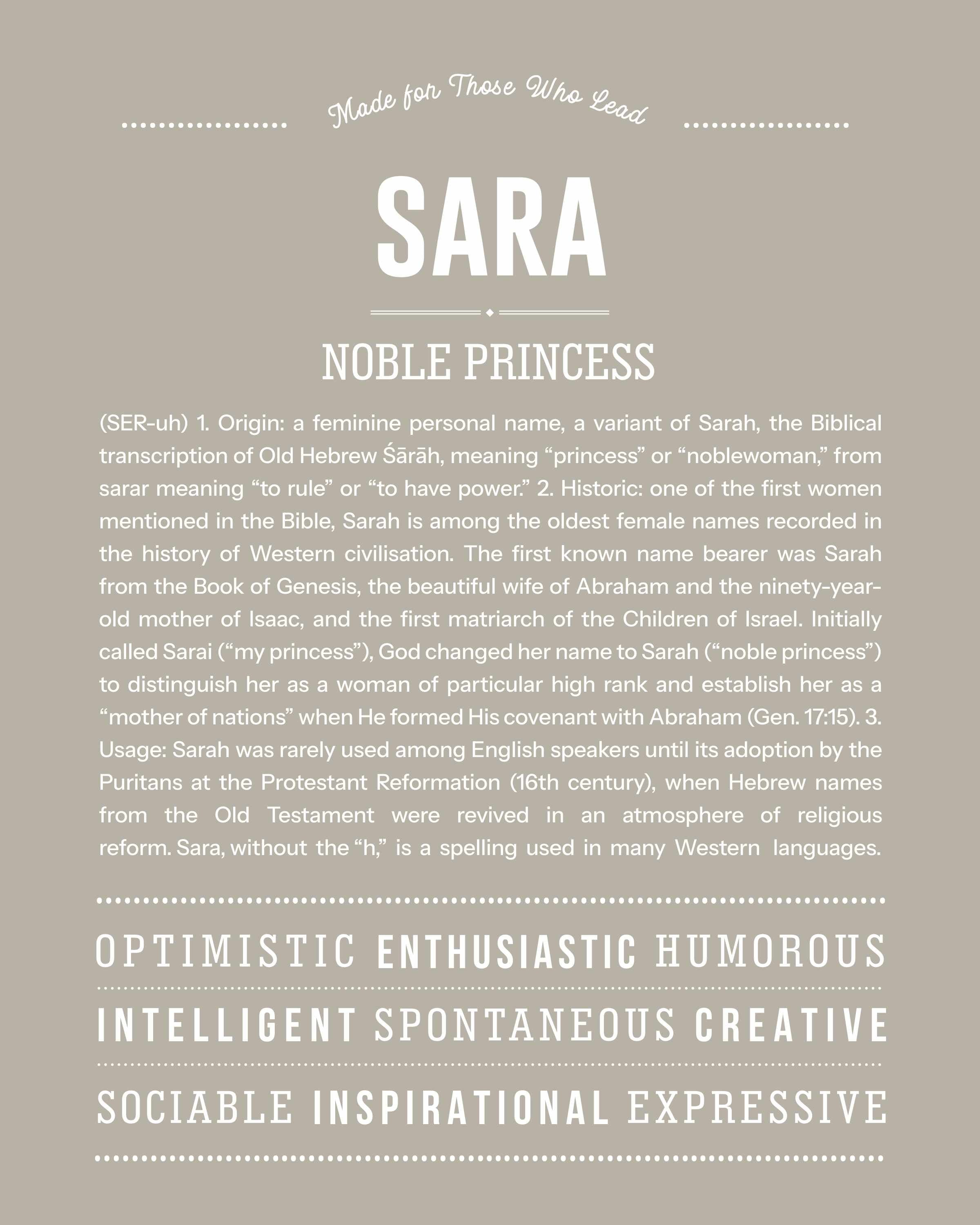 Sara | Personalised Name Meaning Print – Custom Name Art Gift