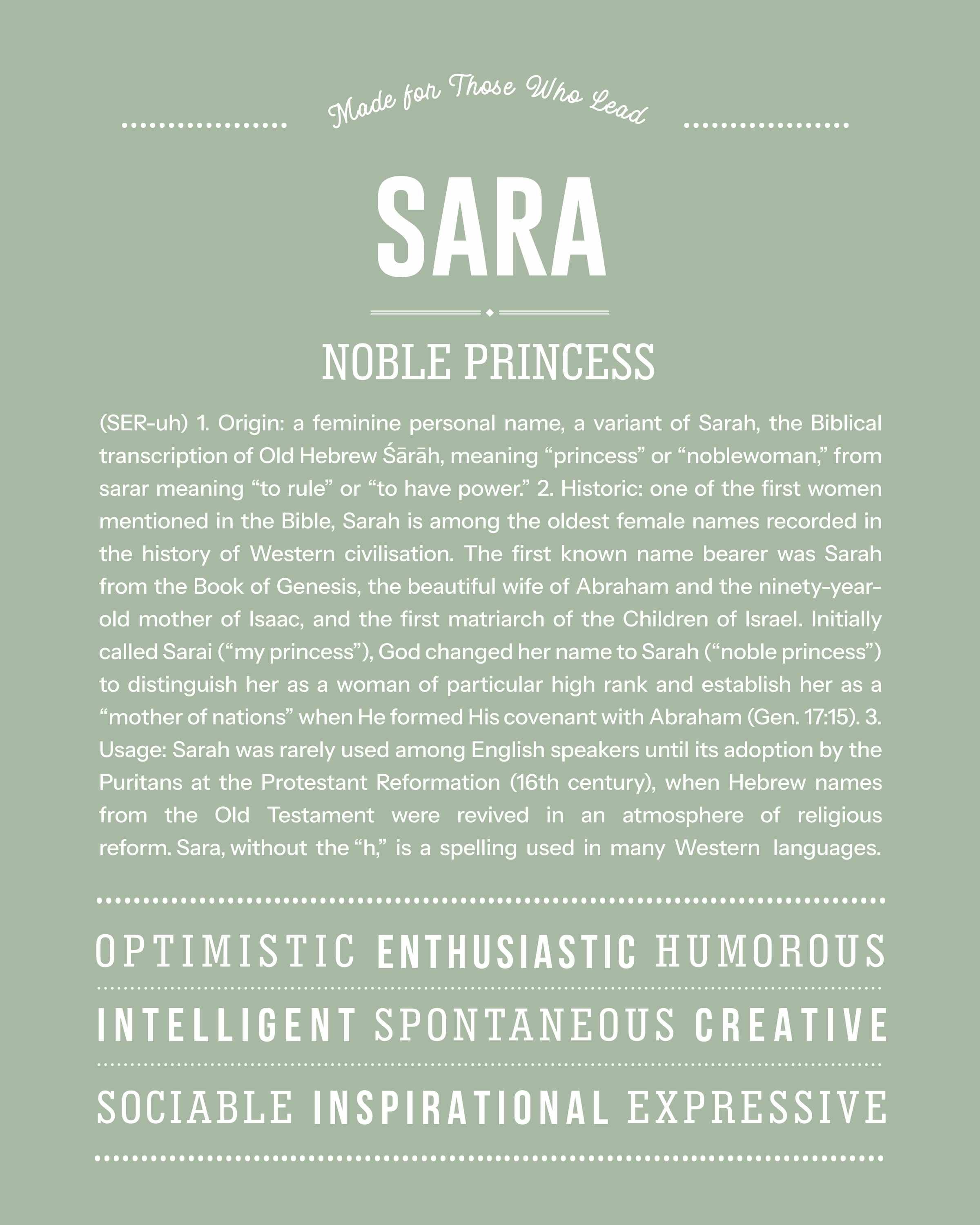Sara | Personalised Name Meaning Print – Custom Name Art Gift