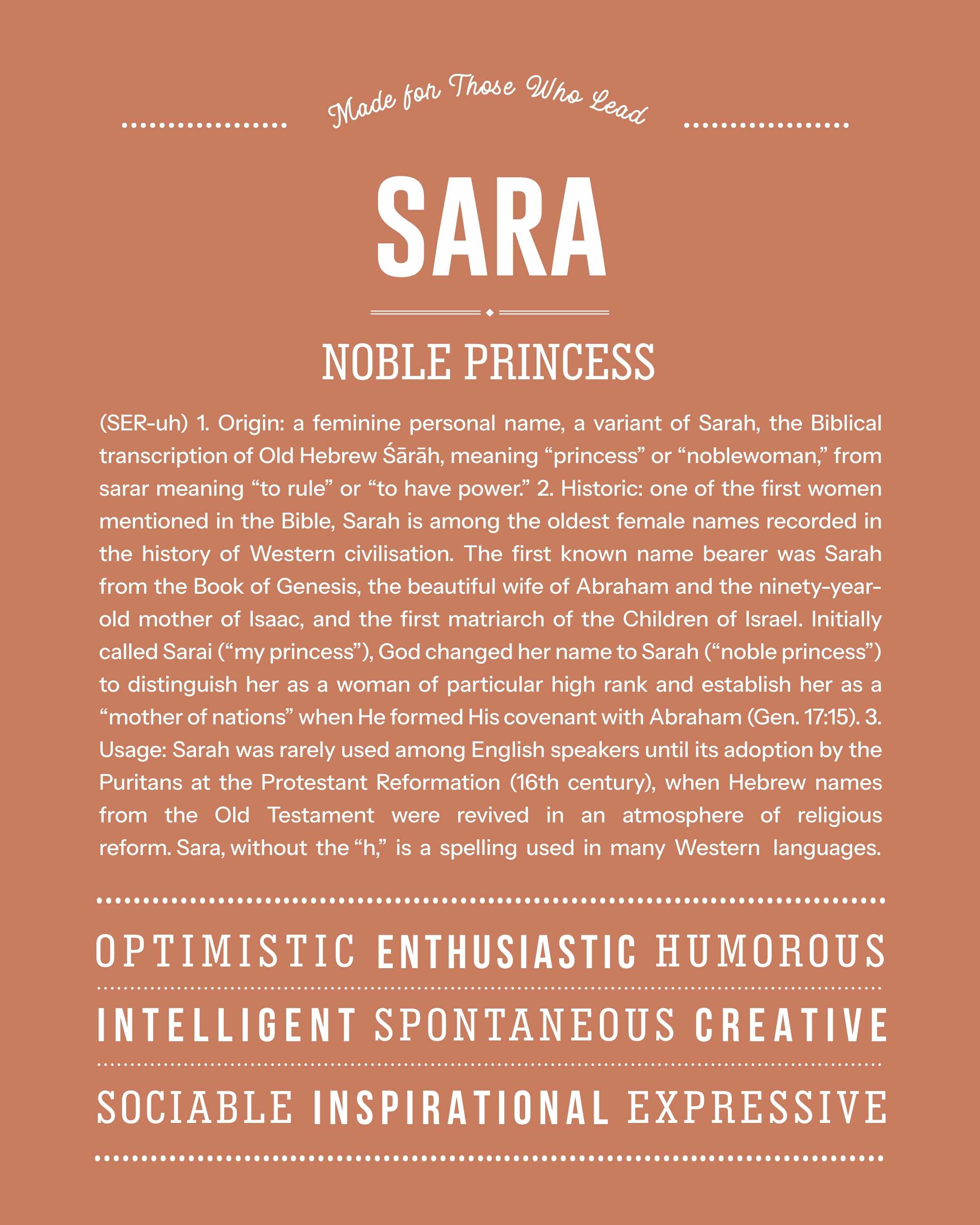 Sara | Personalised Name Meaning Print – Custom Name Art Gift