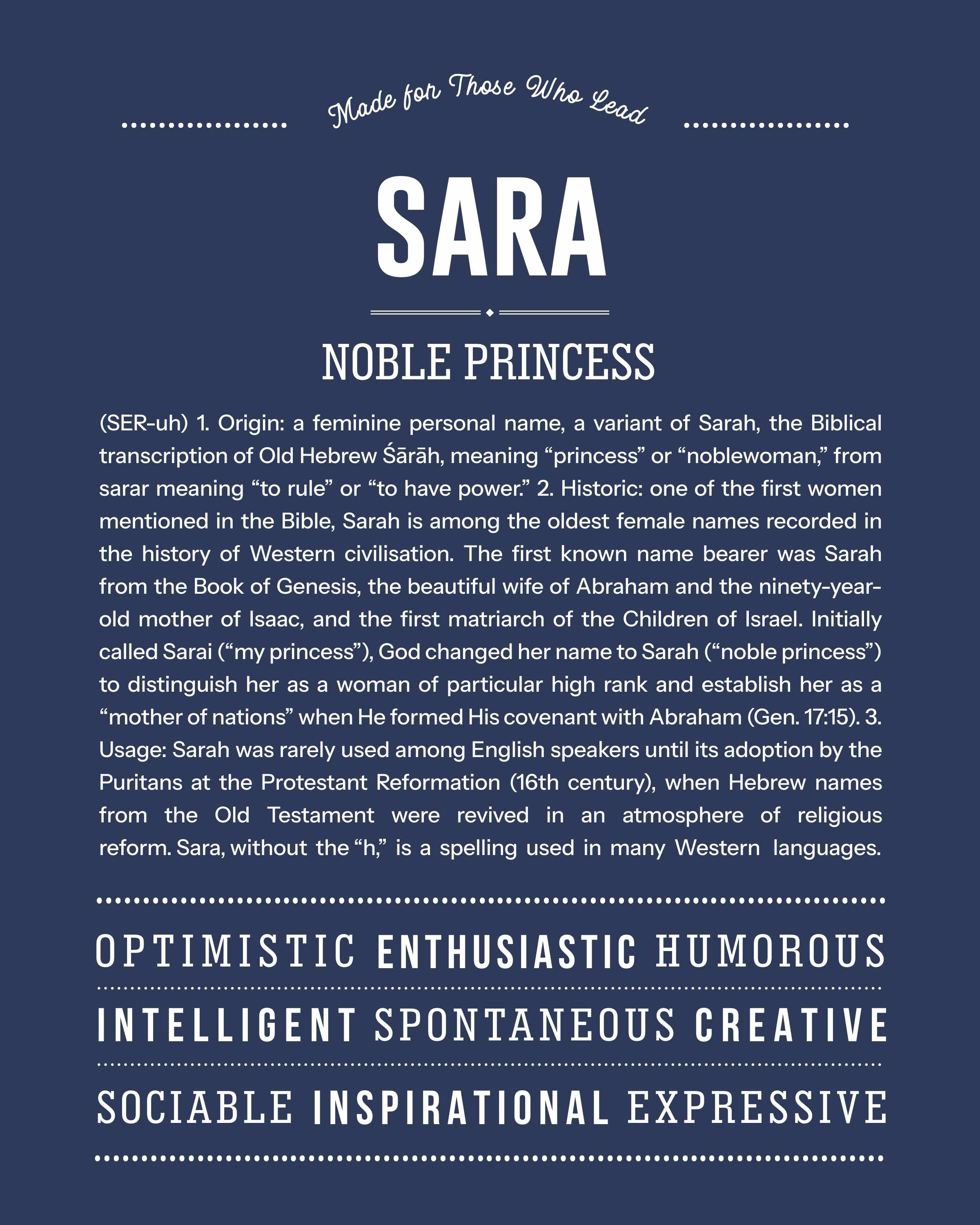 Sara | Personalised Name Meaning Print – Custom Name Art Gift
