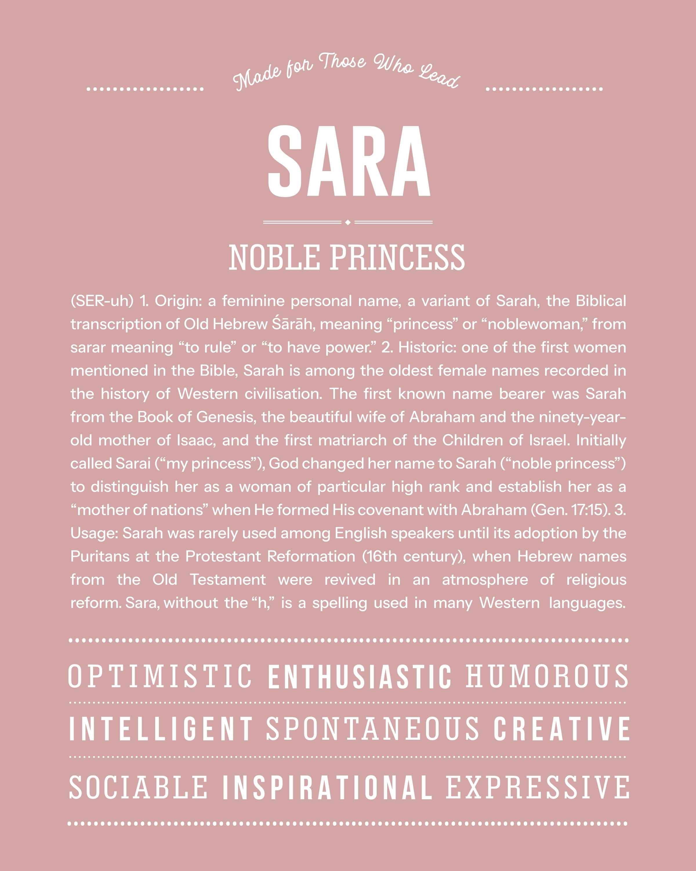 Sara | Personalised Name Meaning Print – Custom Name Art Gift