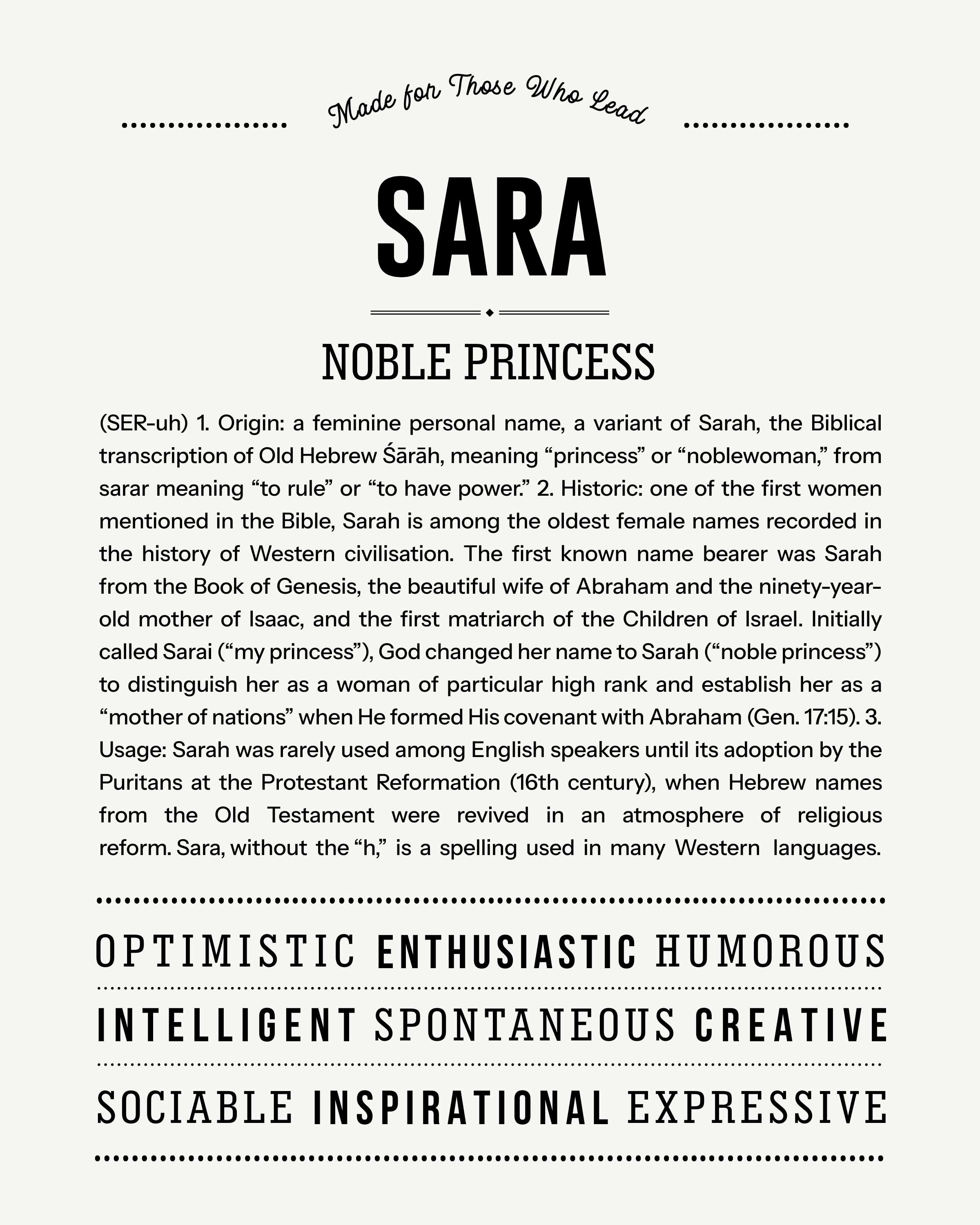 Sara | Personalised Name Meaning Print – Custom Name Art Gift
