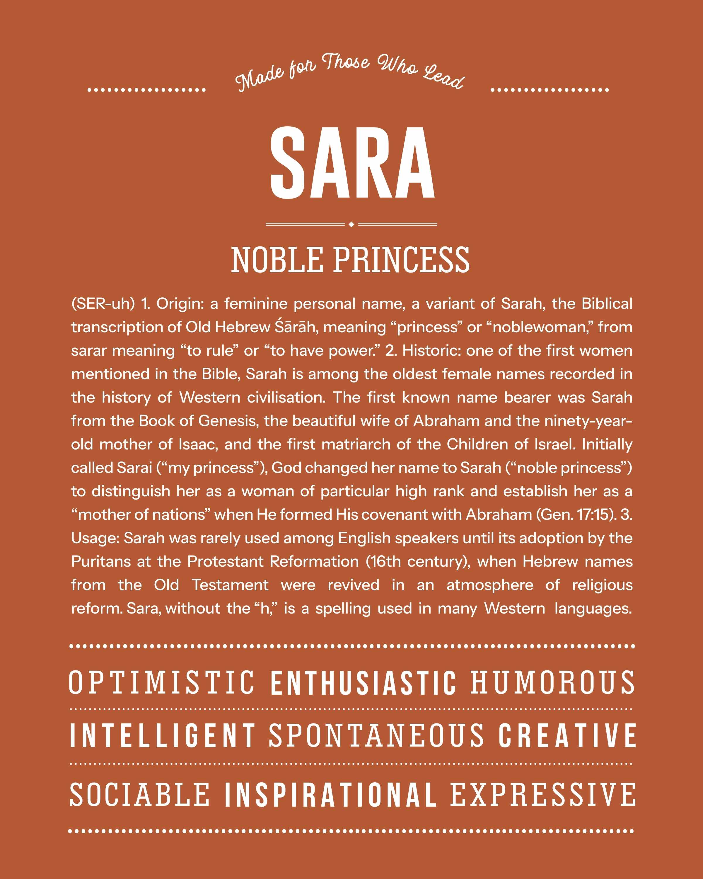 Sara | Personalised Name Meaning Print – Custom Name Art Gift