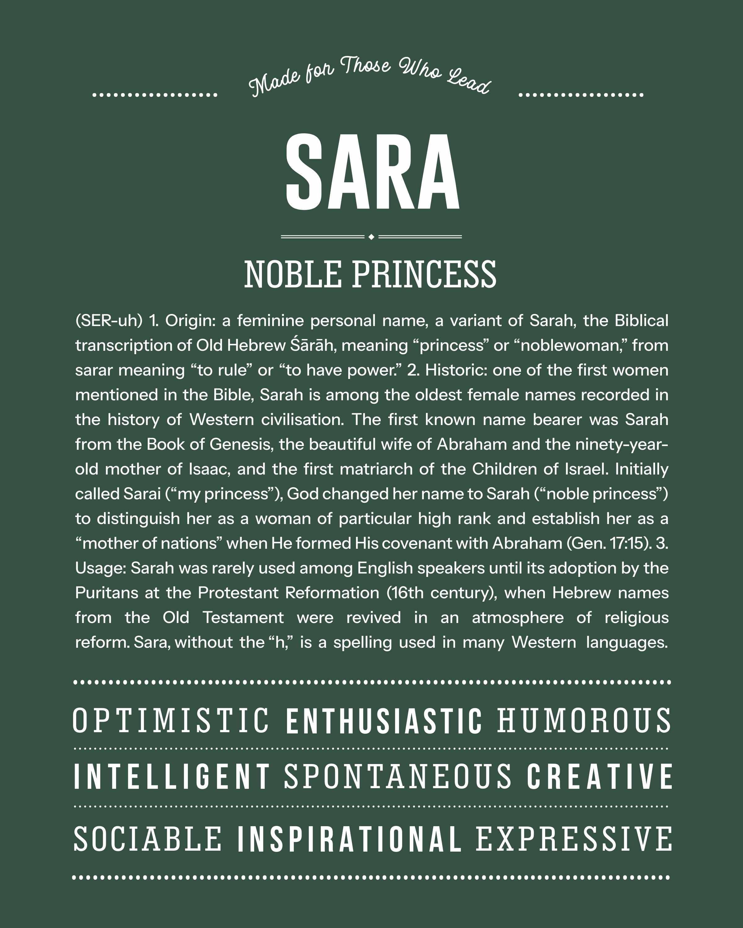 Sara | Personalised Name Meaning Print – Custom Name Art Gift