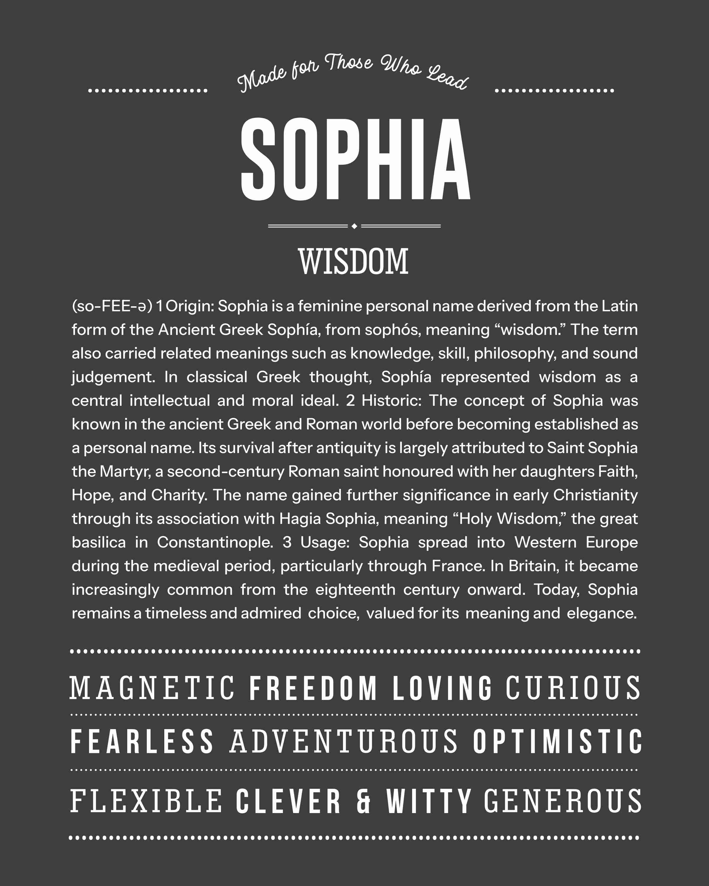 Sophia | Personalised Name Meaning Print – Custom Name Art Gift