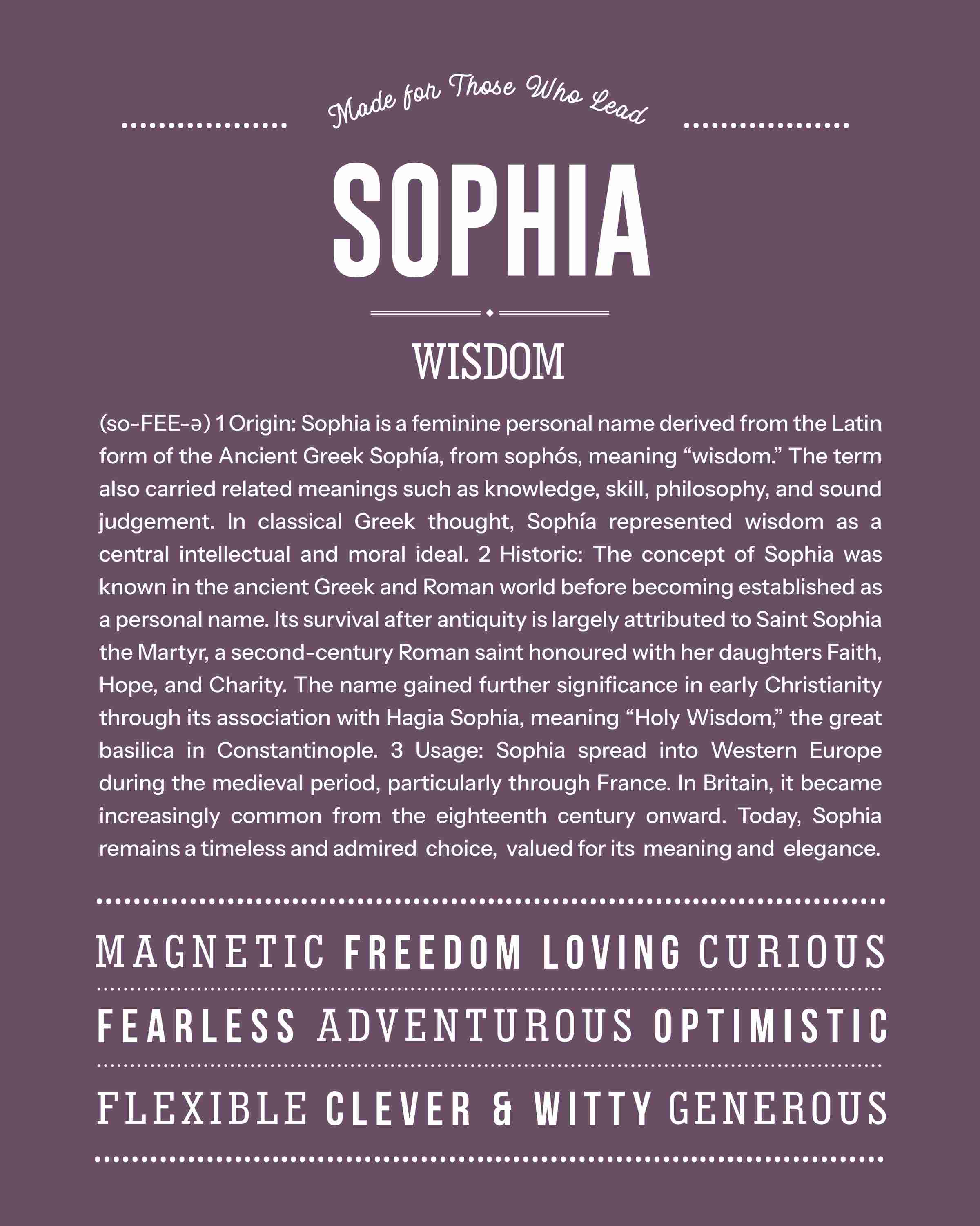 Sophia | Personalised Name Meaning Print – Custom Name Art Gift