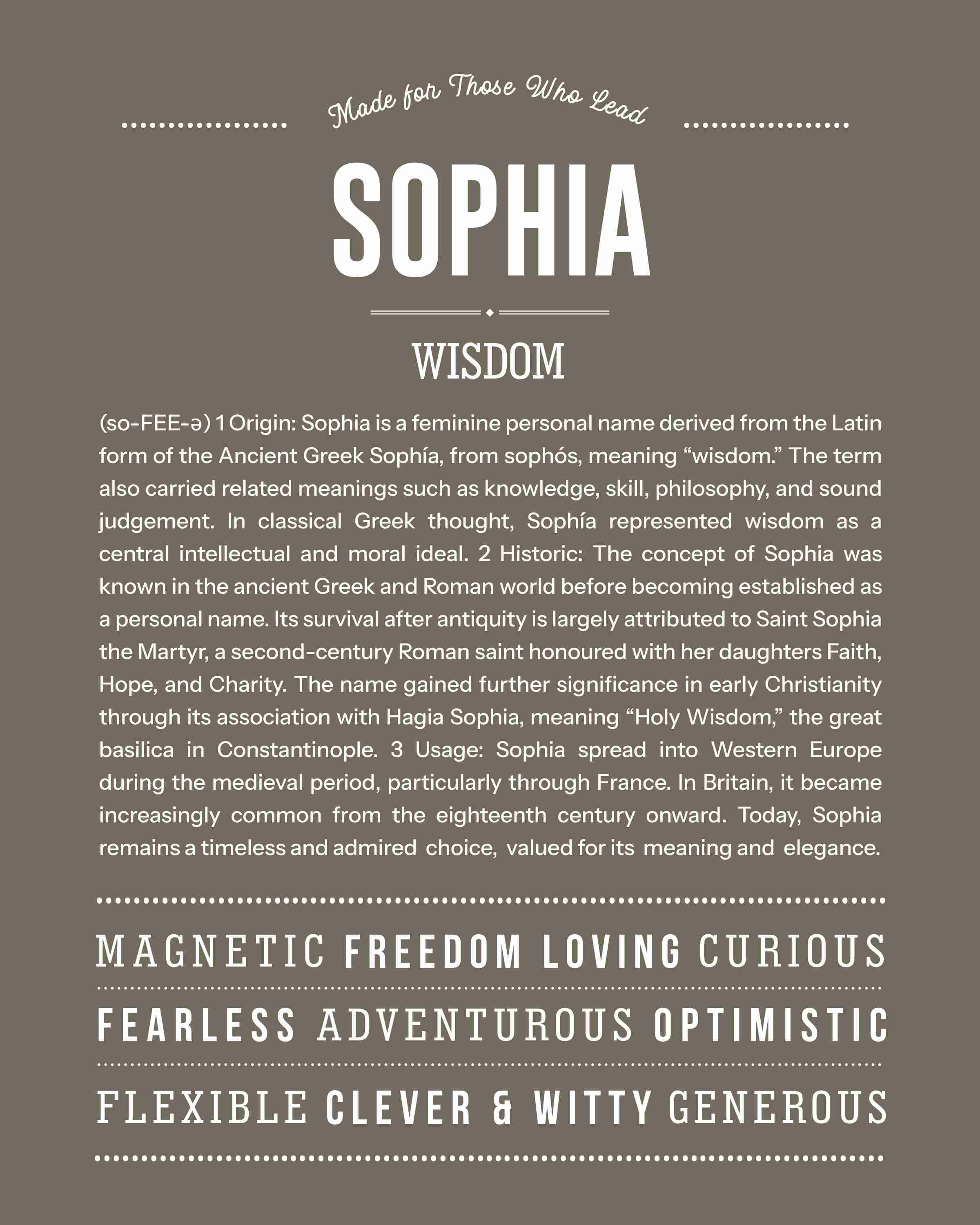 Sophia | Personalised Name Meaning Print – Custom Name Art Gift