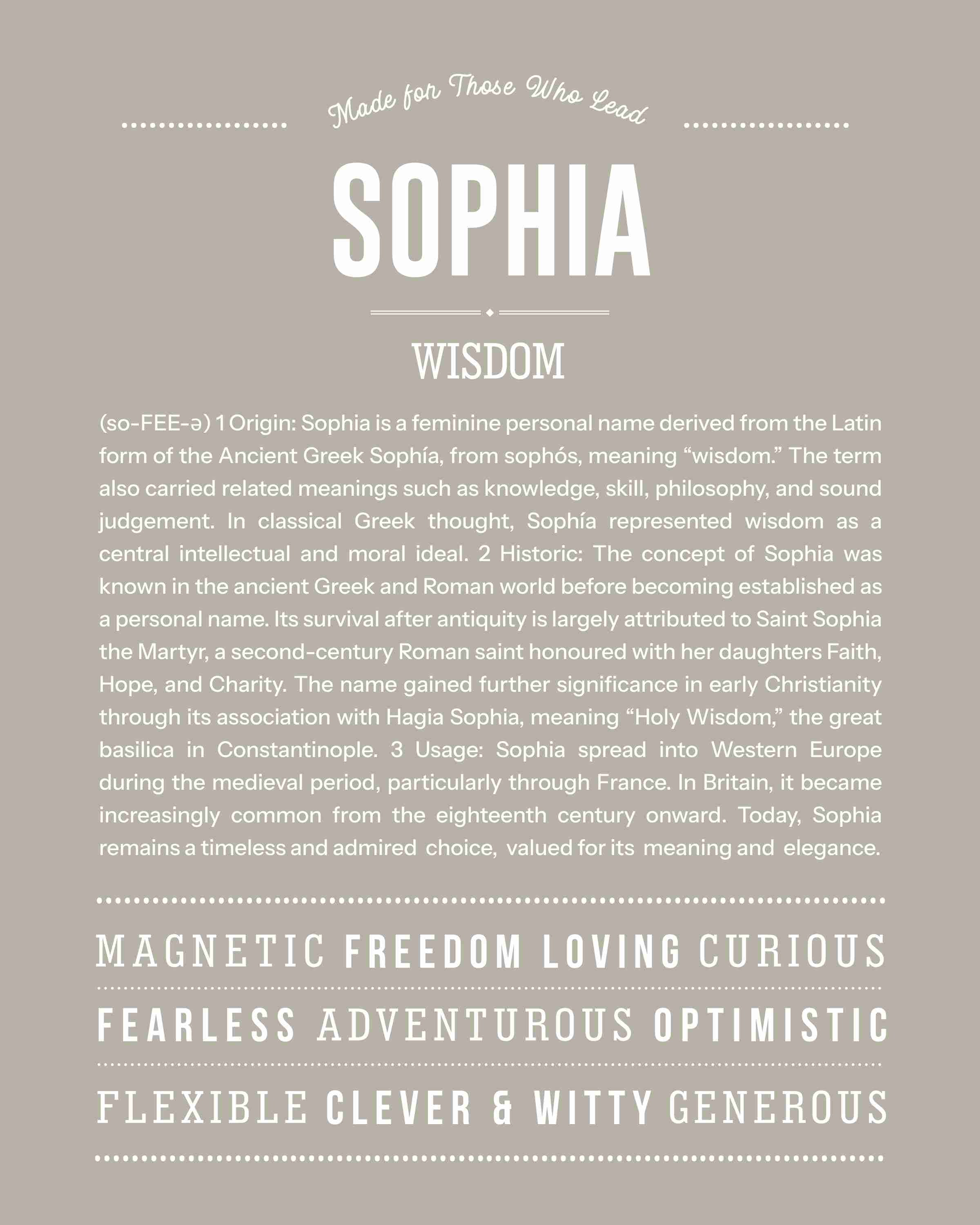 Sophia | Personalised Name Meaning Print – Custom Name Art Gift