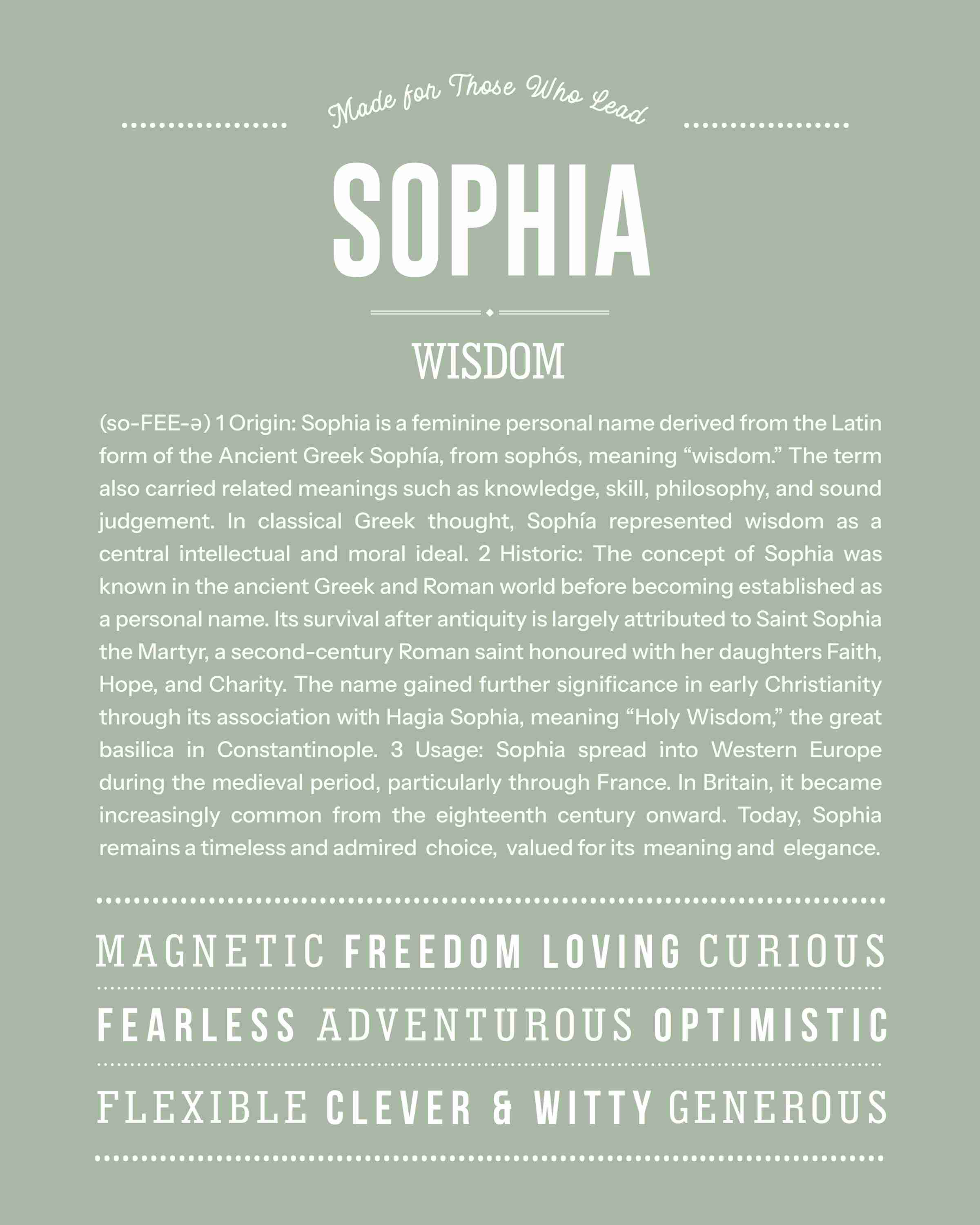 Sophia | Personalised Name Meaning Print – Custom Name Art Gift