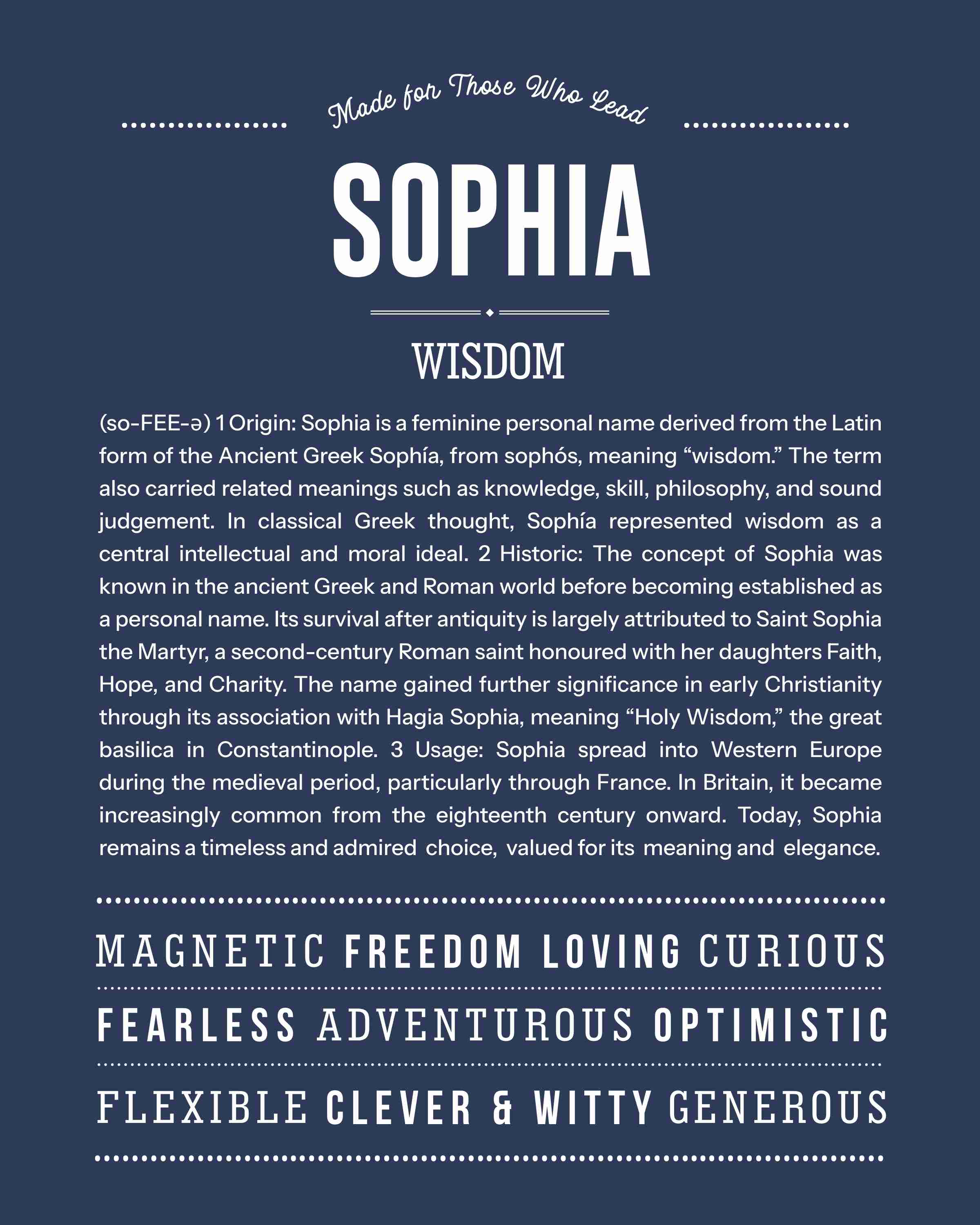 Sophia | Personalised Name Meaning Print – Custom Name Art Gift