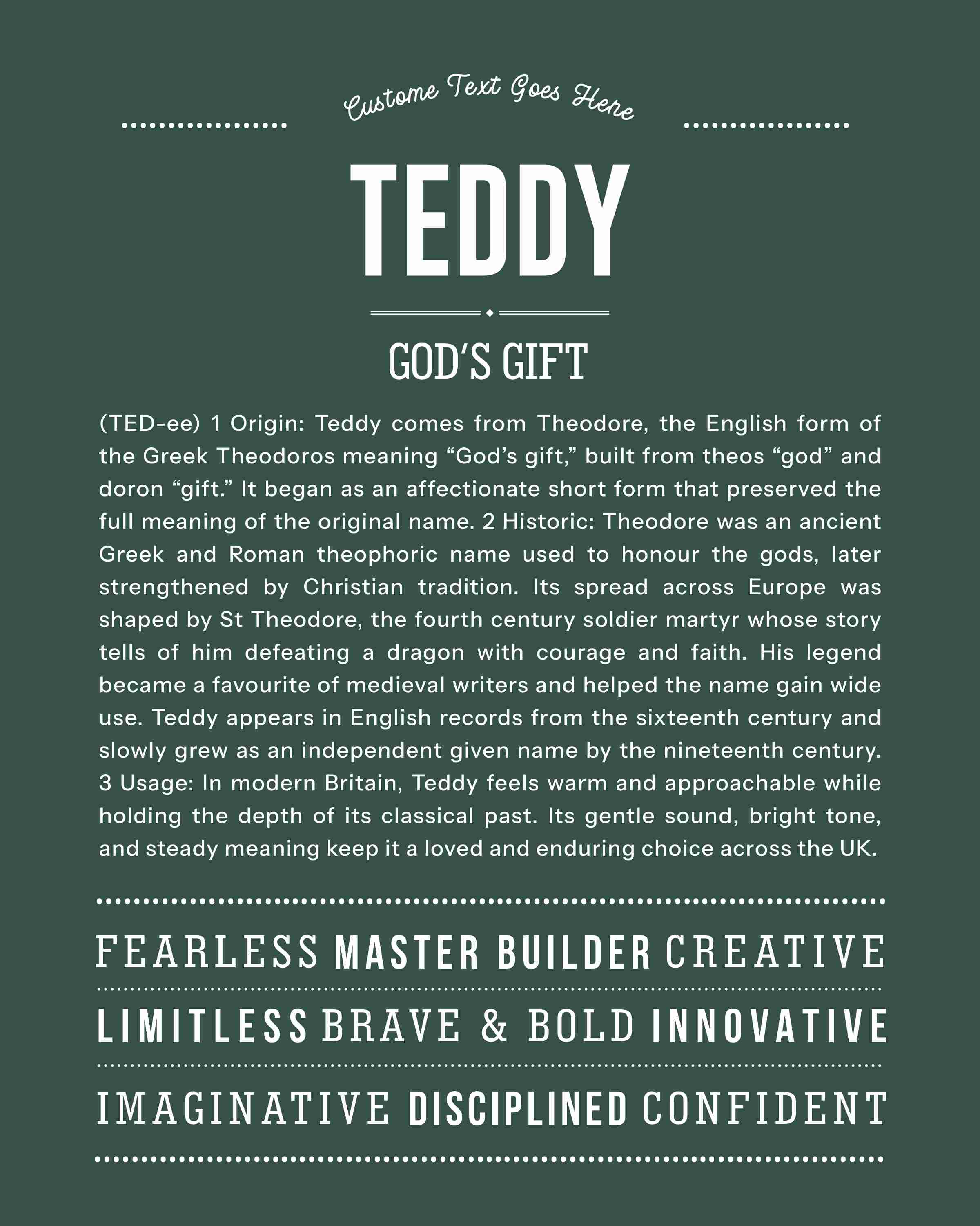 Teddy | Personalised Name Meaning Print – Custom Name Art Gift