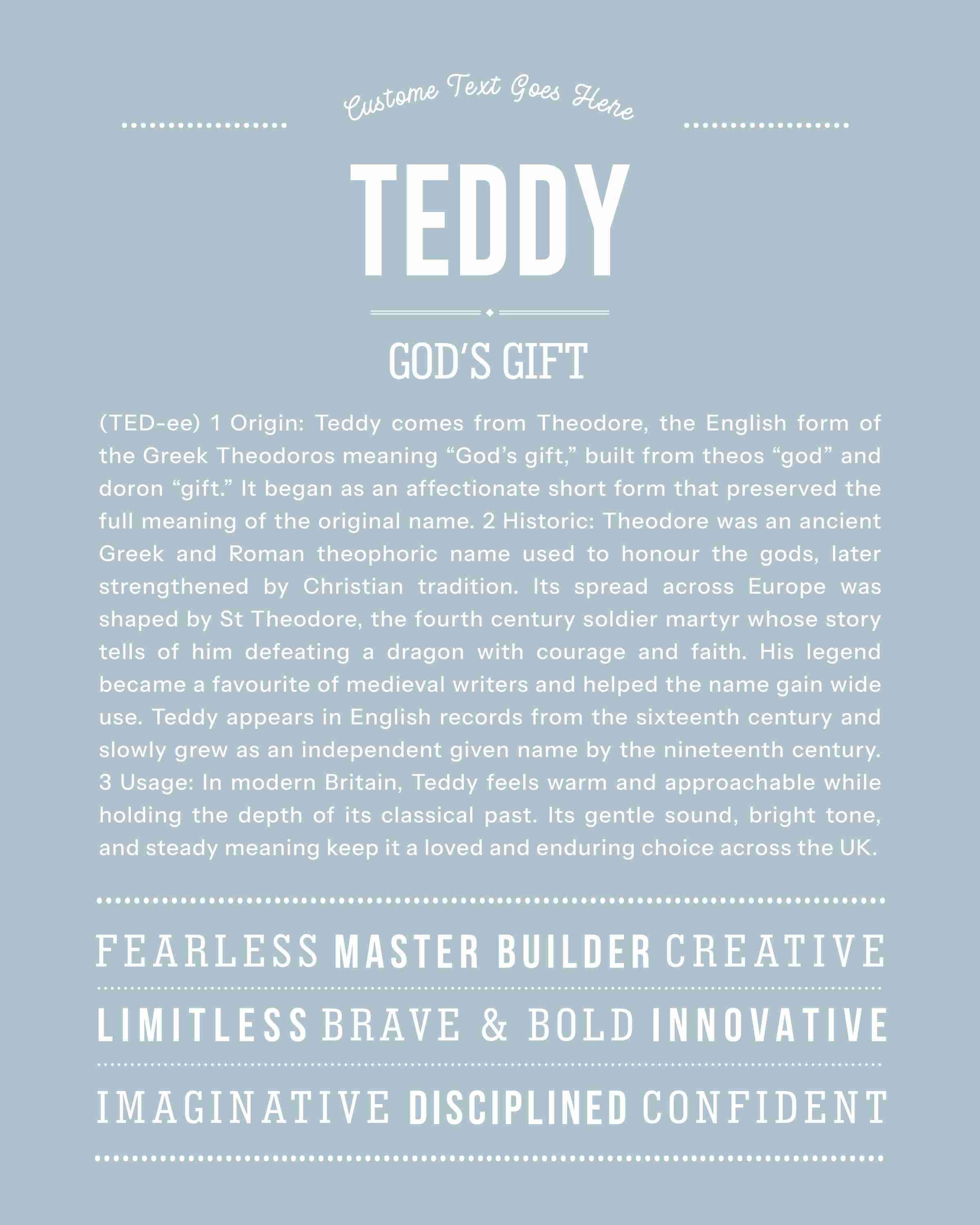 Teddy | Personalised Name Meaning Print – Custom Name Art Gift