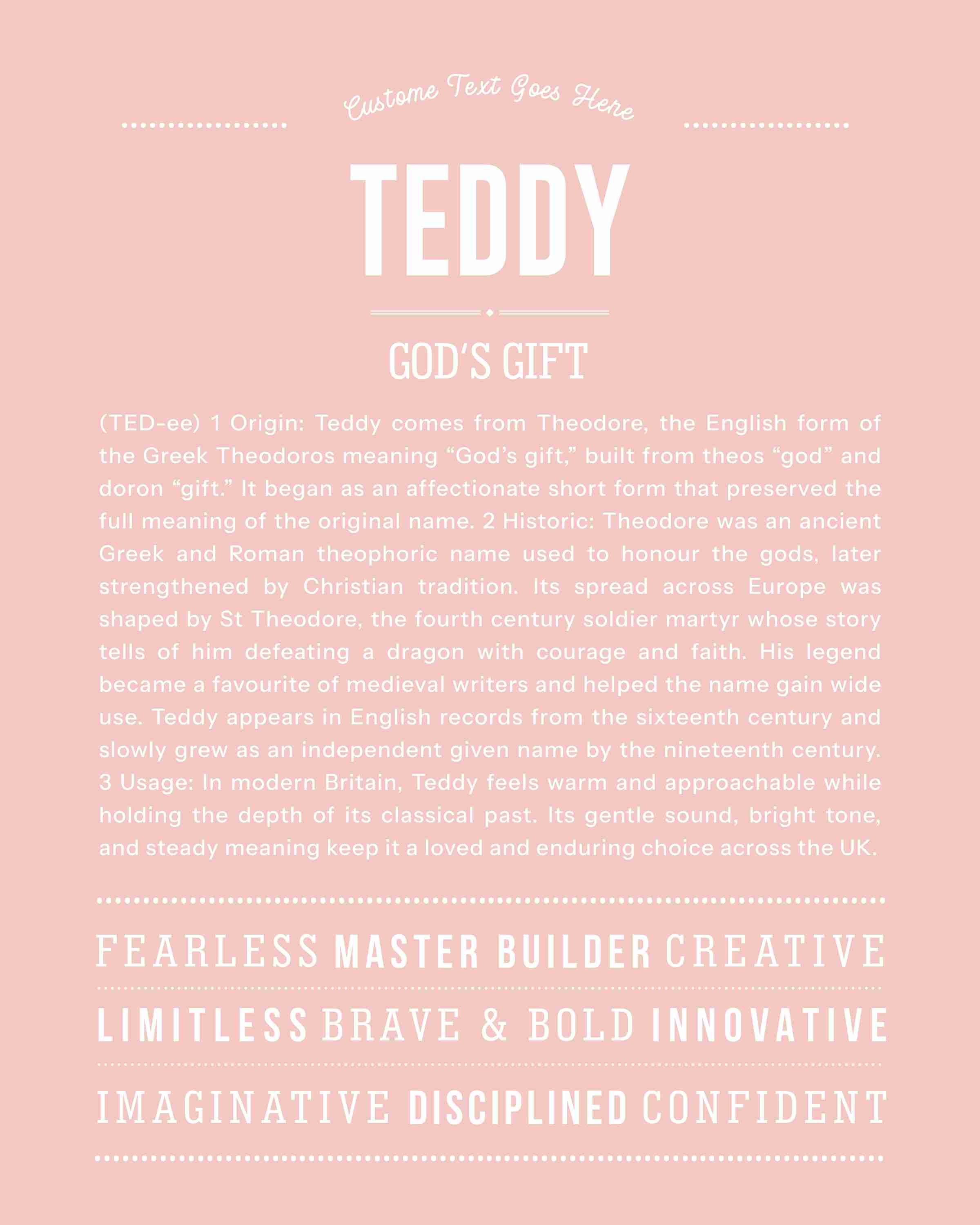 Teddy | Personalised Name Meaning Print – Custom Name Art Gift