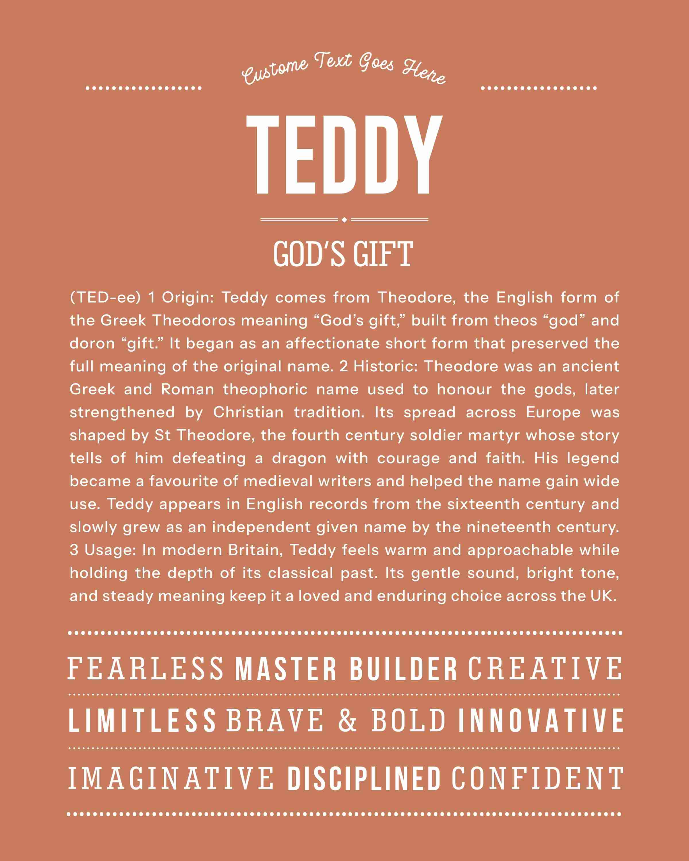Teddy | Personalised Name Meaning Print – Custom Name Art Gift