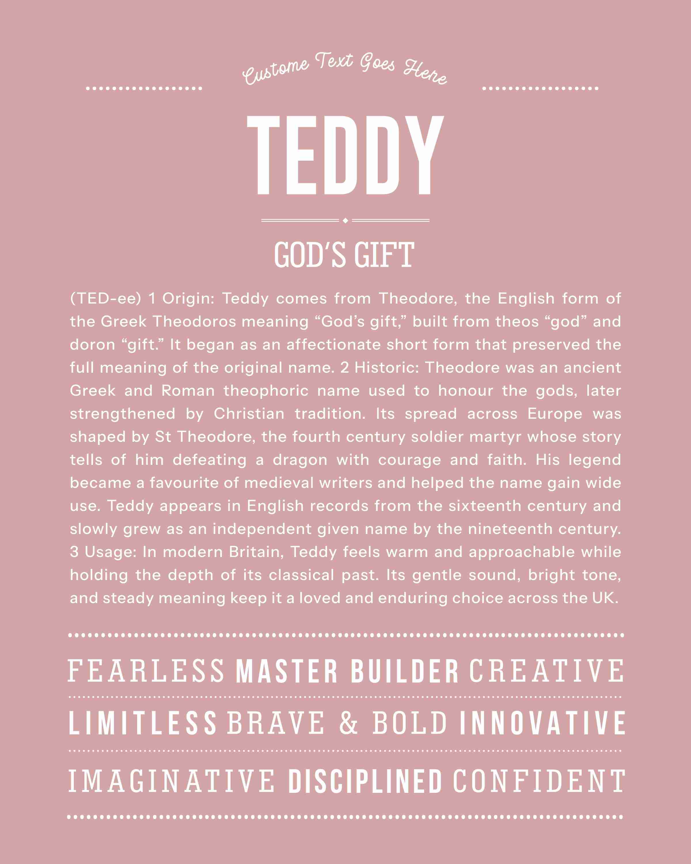 Teddy | Personalised Name Meaning Print – Custom Name Art Gift