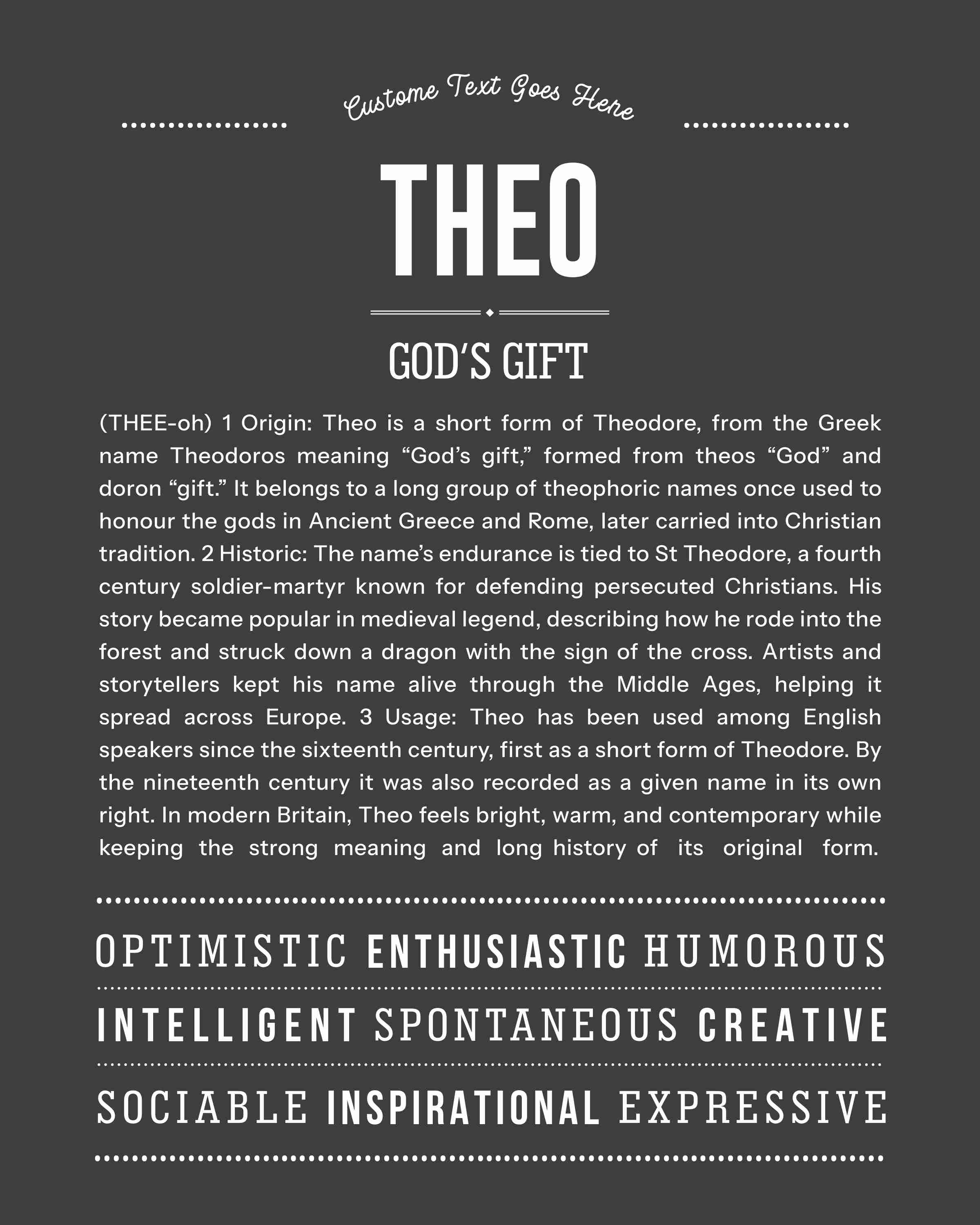 Theo | Personalised Name Meaning Print – Custom Name Art Gift
