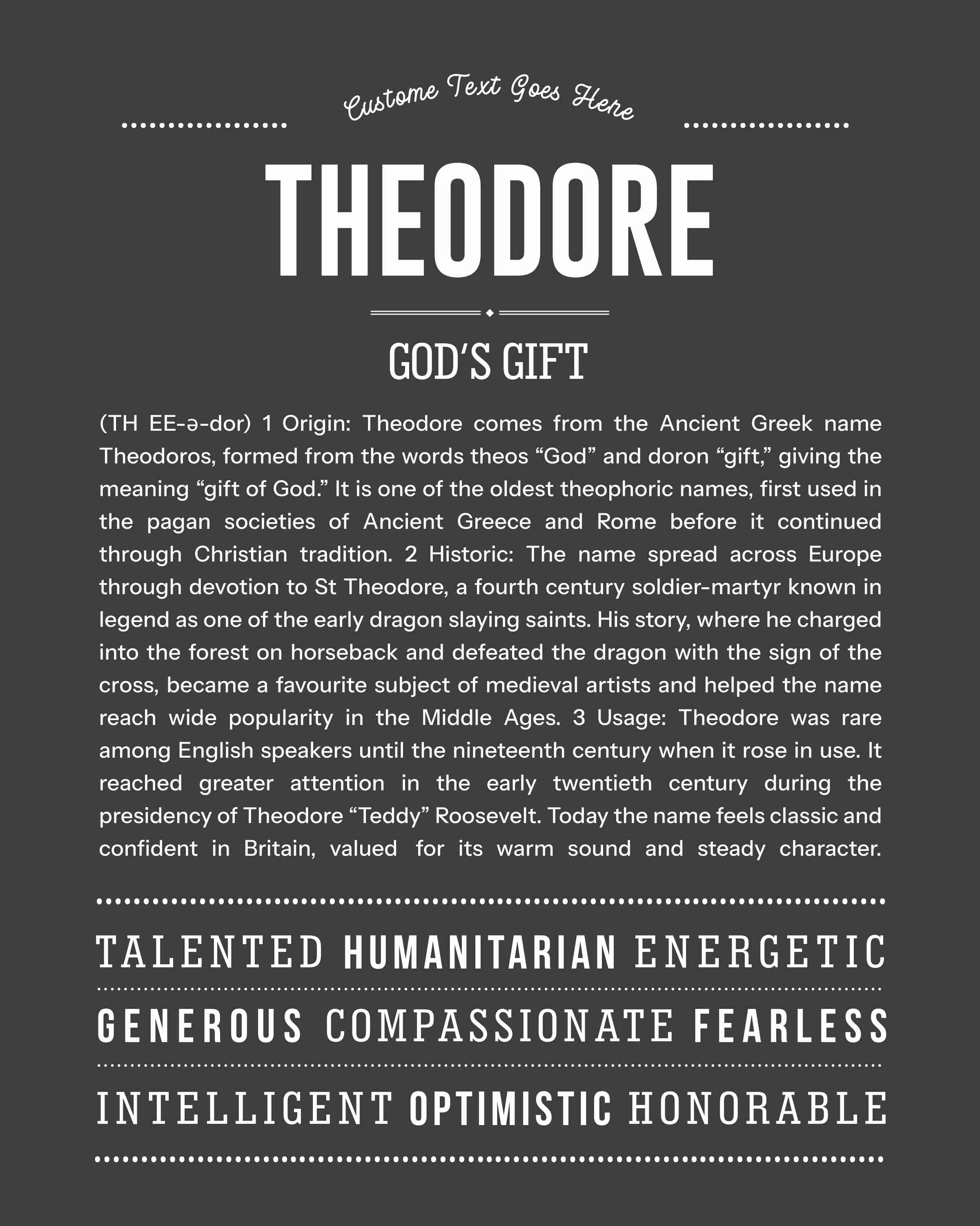Theodore | Personalised Name Meaning Print – Custom Name Art Gift
