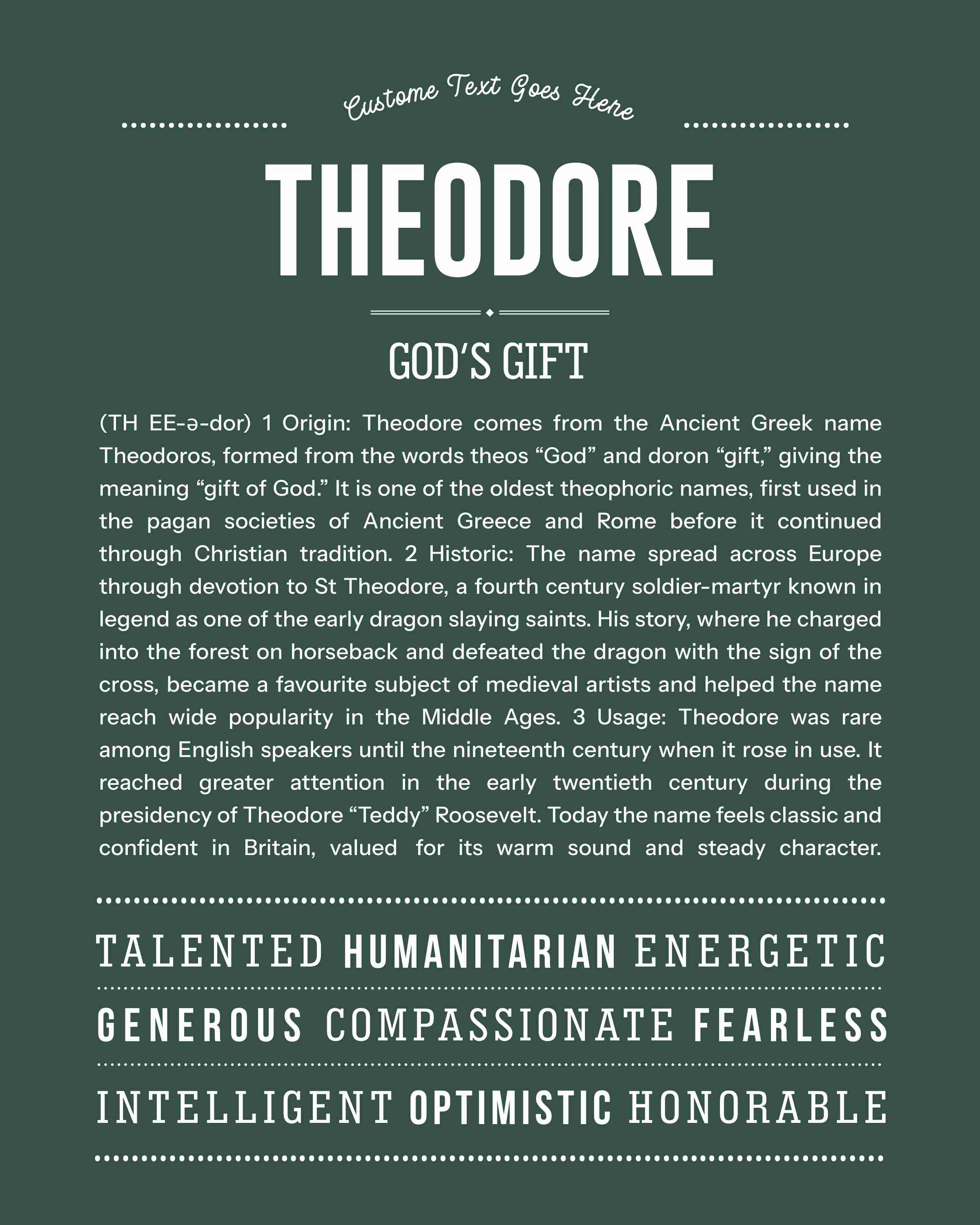 Theodore | Personalised Name Meaning Print – Custom Name Art Gift
